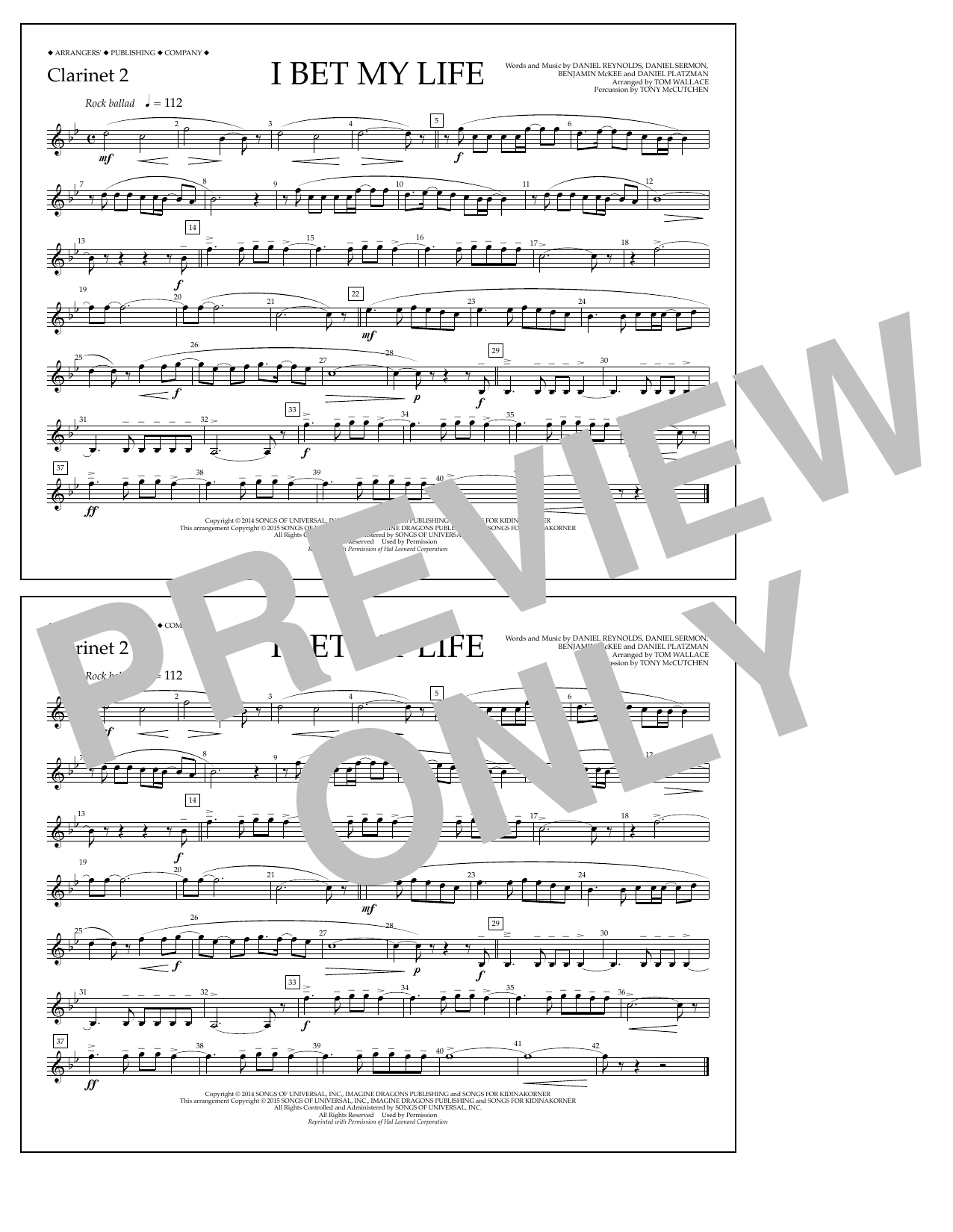 Download Tom Wallace I Bet My Life - Clarinet 2 Sheet Music and learn how to play Marching Band PDF digital score in minutes