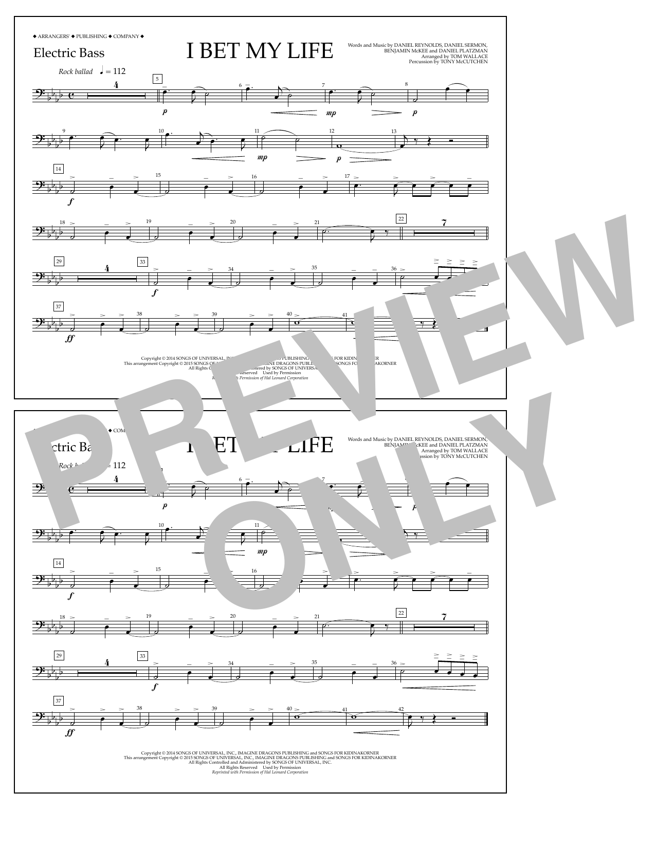 Download Tom Wallace I Bet My Life - Electric Bass Sheet Music and learn how to play Marching Band PDF digital score in minutes