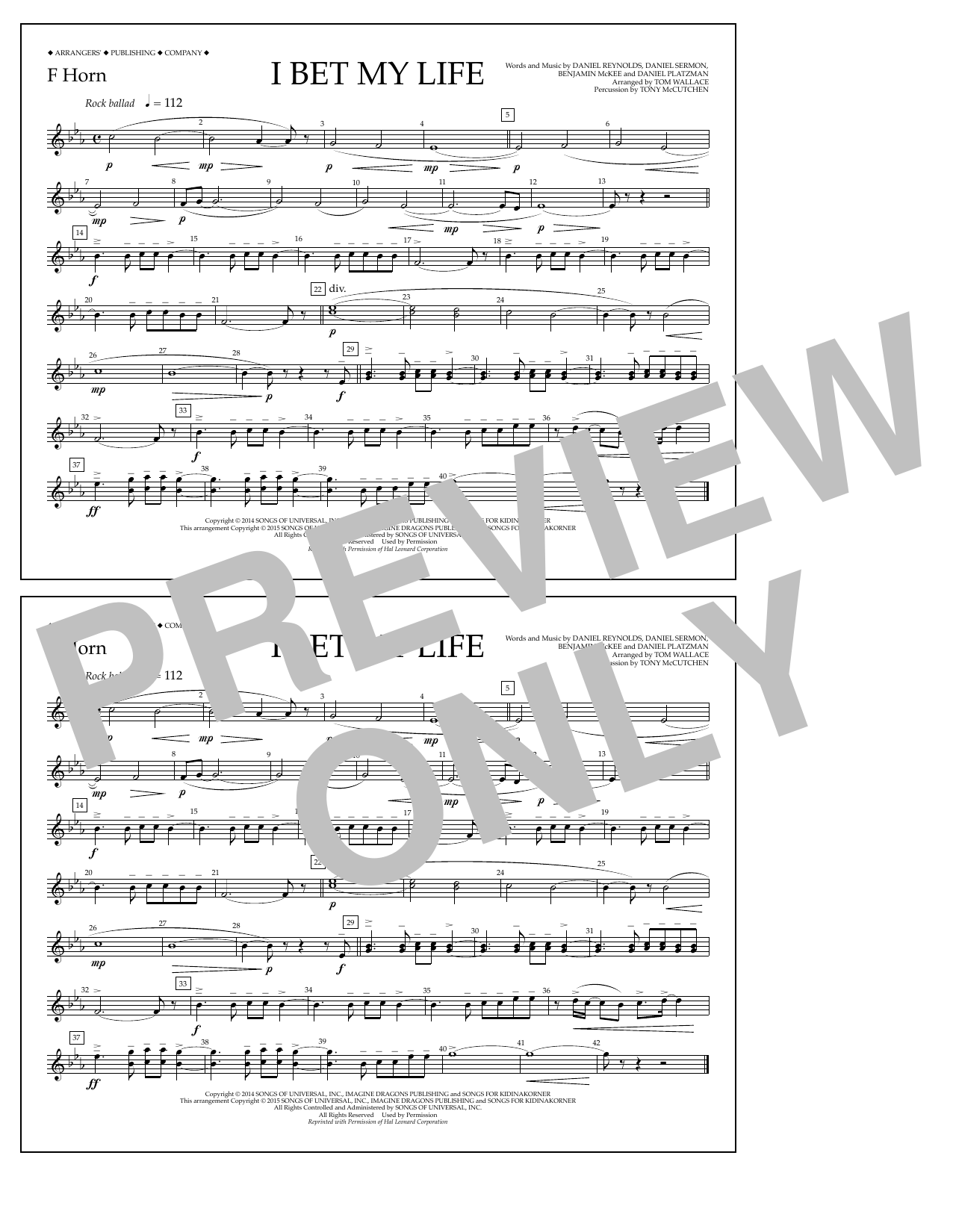 Download Tom Wallace I Bet My Life - F Horn Sheet Music and learn how to play Marching Band PDF digital score in minutes