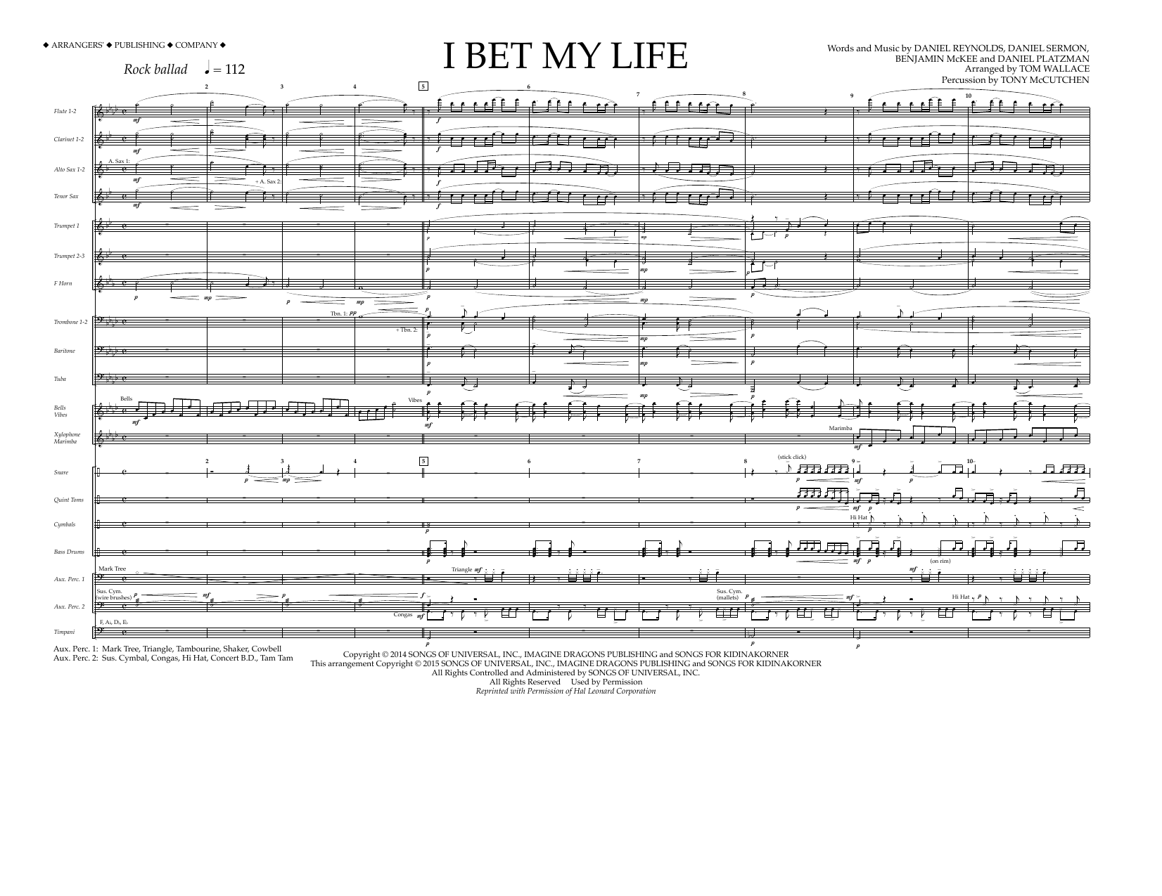 Download Tom Wallace I Bet My Life - Full Score Sheet Music and learn how to play Marching Band PDF digital score in minutes