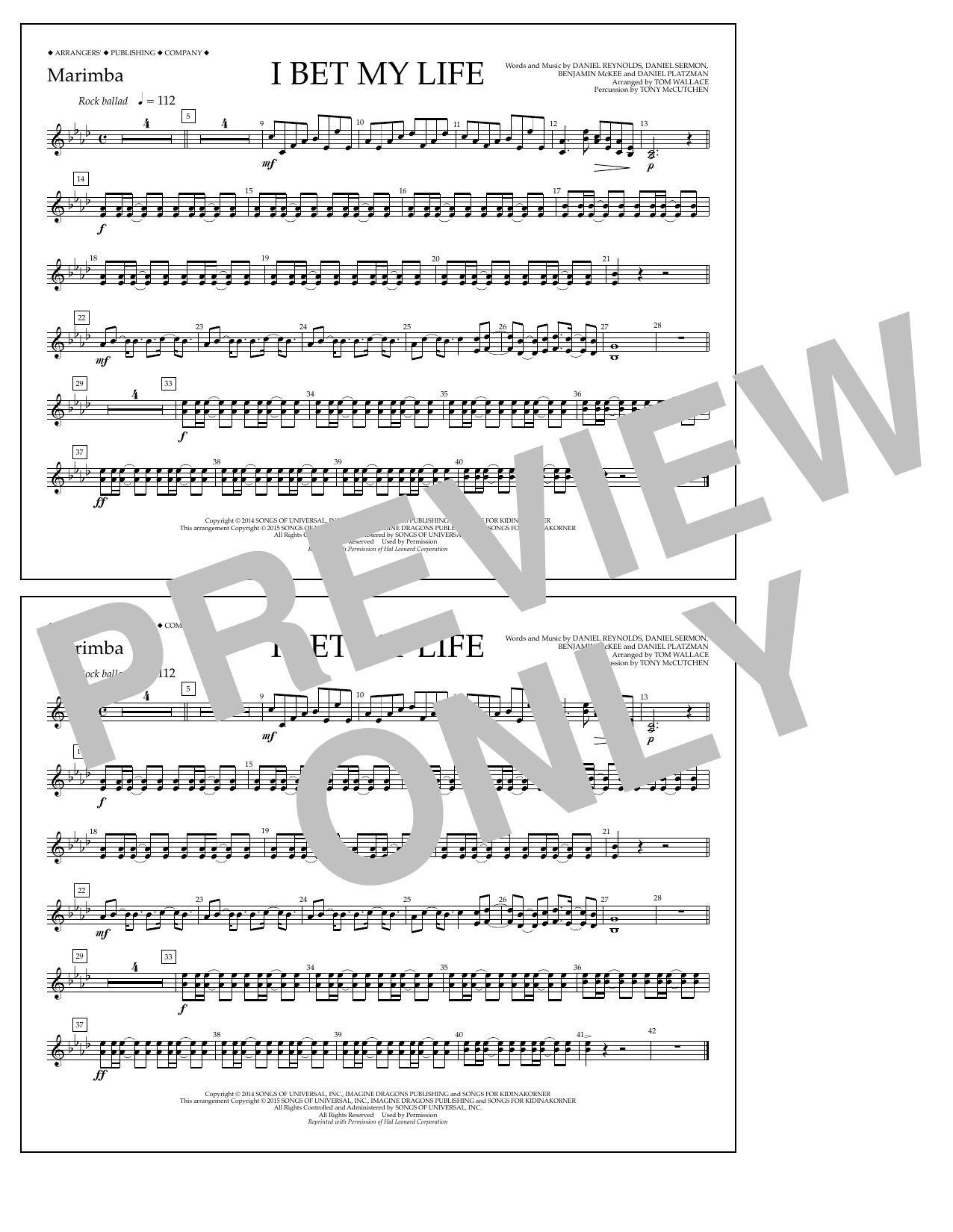 Download Tom Wallace I Bet My Life - Marimba Sheet Music and learn how to play Marching Band PDF digital score in minutes