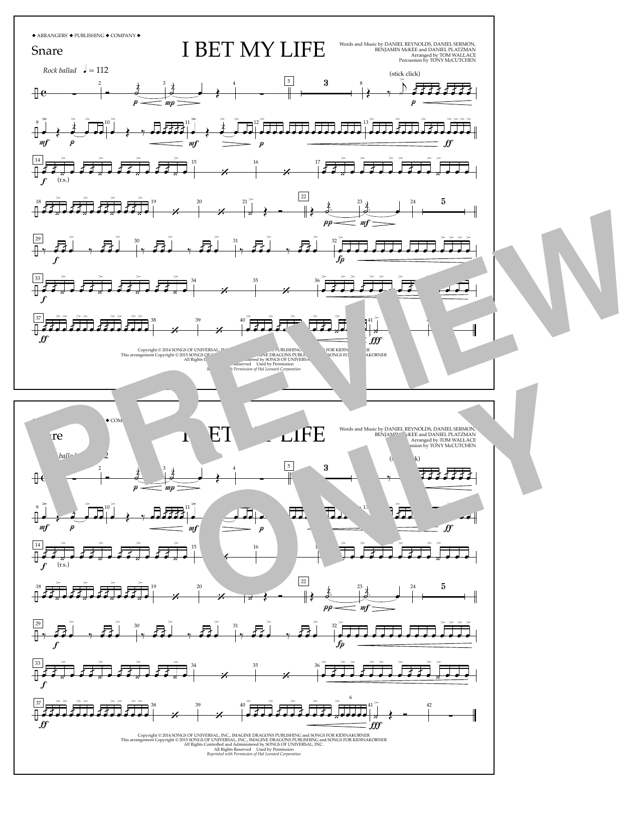 Download Tom Wallace I Bet My Life - Snare Sheet Music and learn how to play Marching Band PDF digital score in minutes