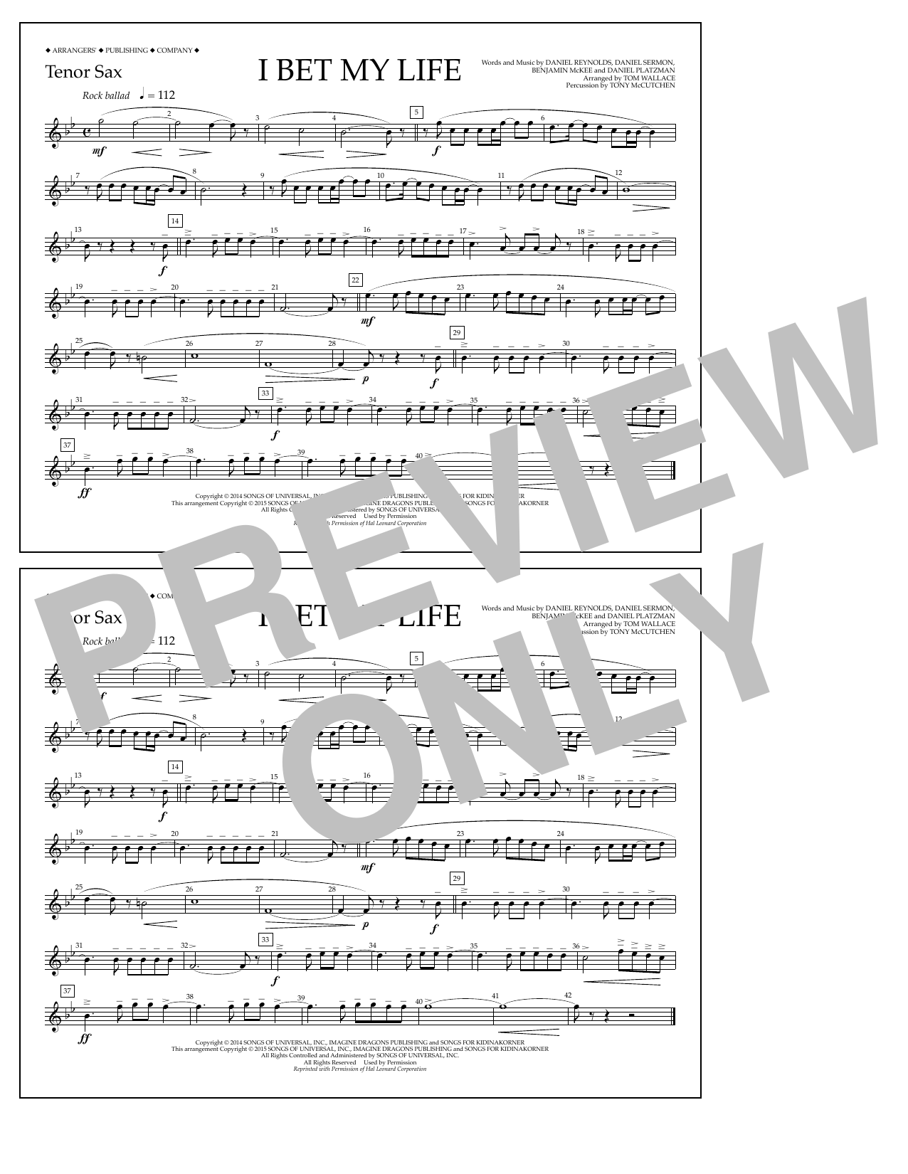 Download Tom Wallace I Bet My Life - Tenor Sax Sheet Music and learn how to play Marching Band PDF digital score in minutes