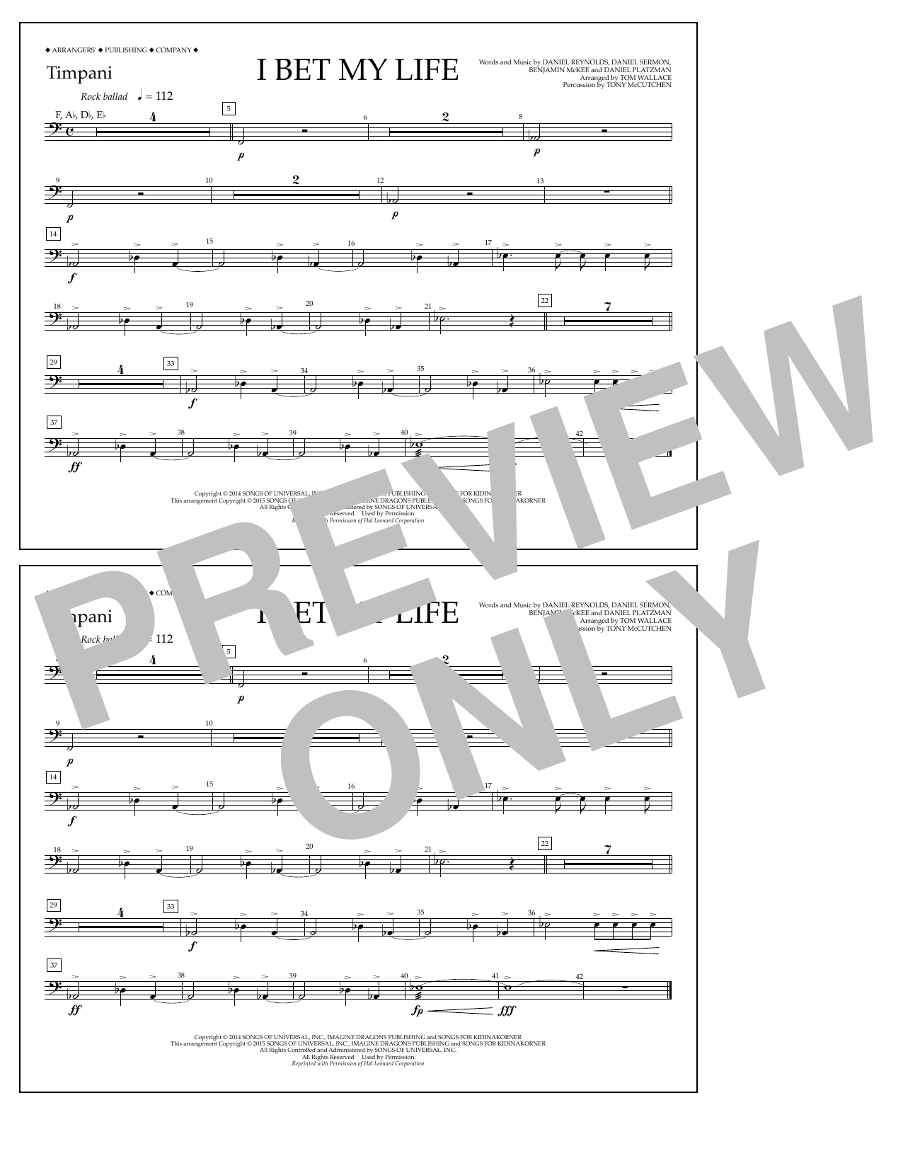 Download Tom Wallace I Bet My Life - Timpani Sheet Music and learn how to play Marching Band PDF digital score in minutes