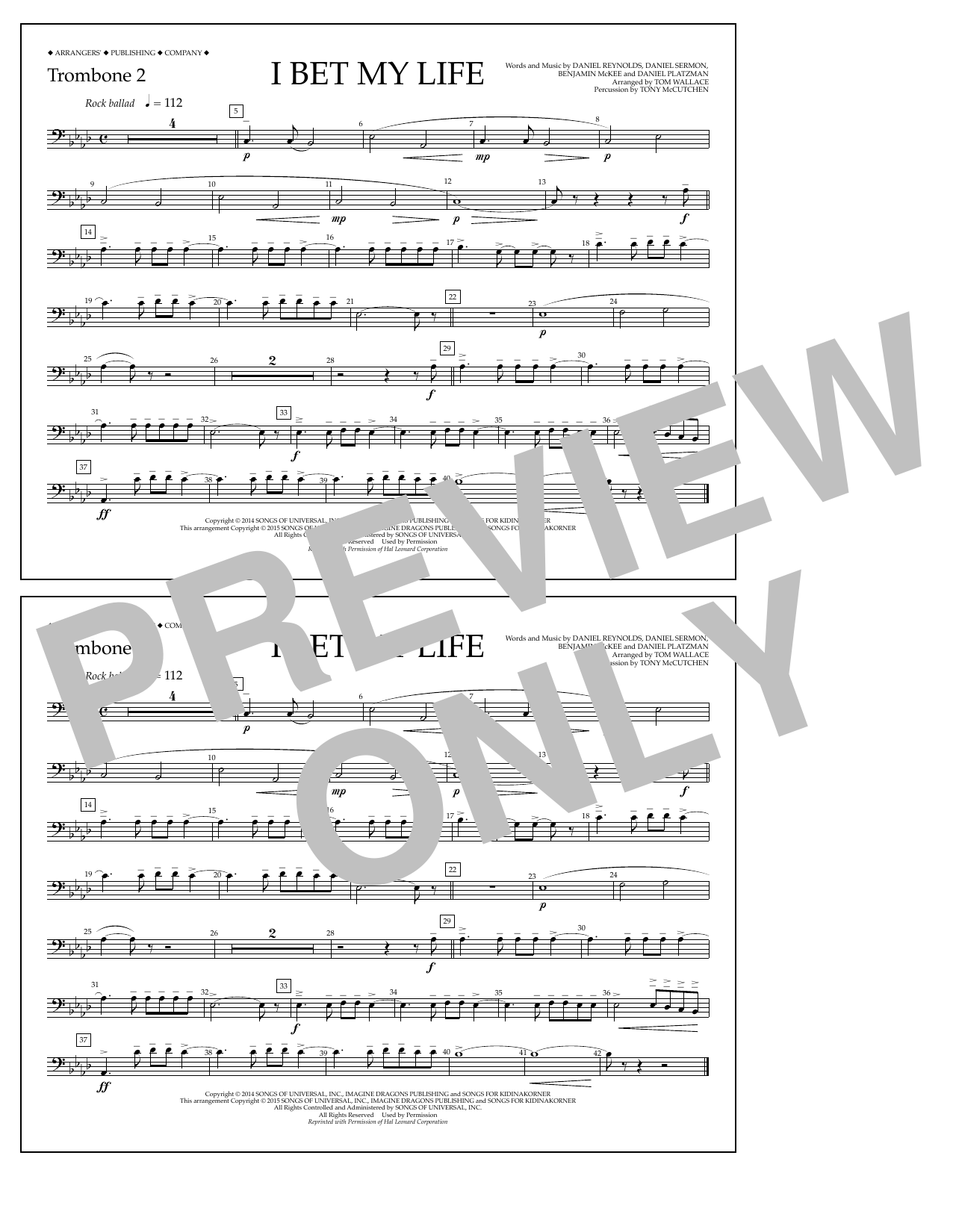 Download Tom Wallace I Bet My Life - Trombone 2 Sheet Music and learn how to play Marching Band PDF digital score in minutes