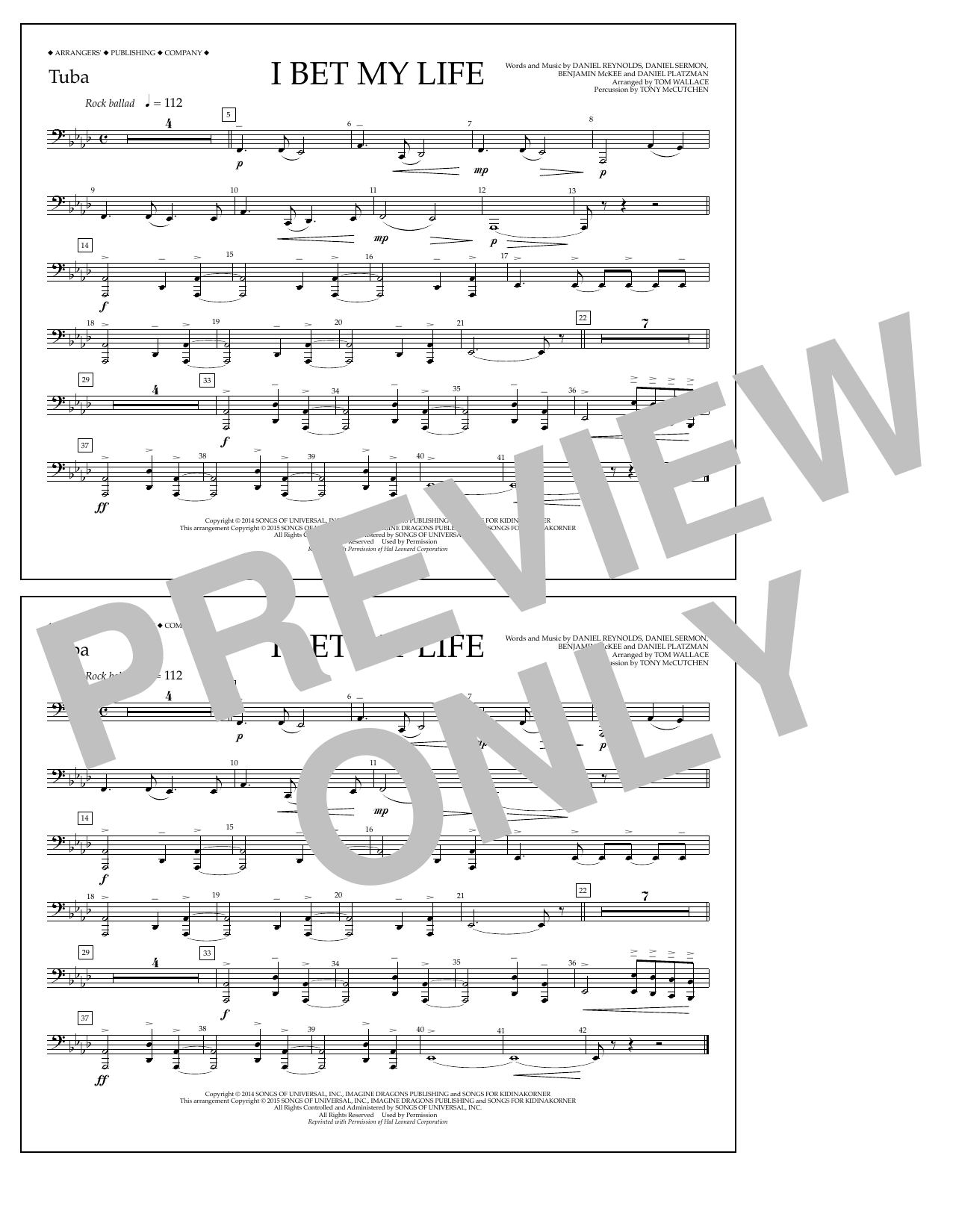 Download Tom Wallace I Bet My Life - Tuba Sheet Music and learn how to play Marching Band PDF digital score in minutes