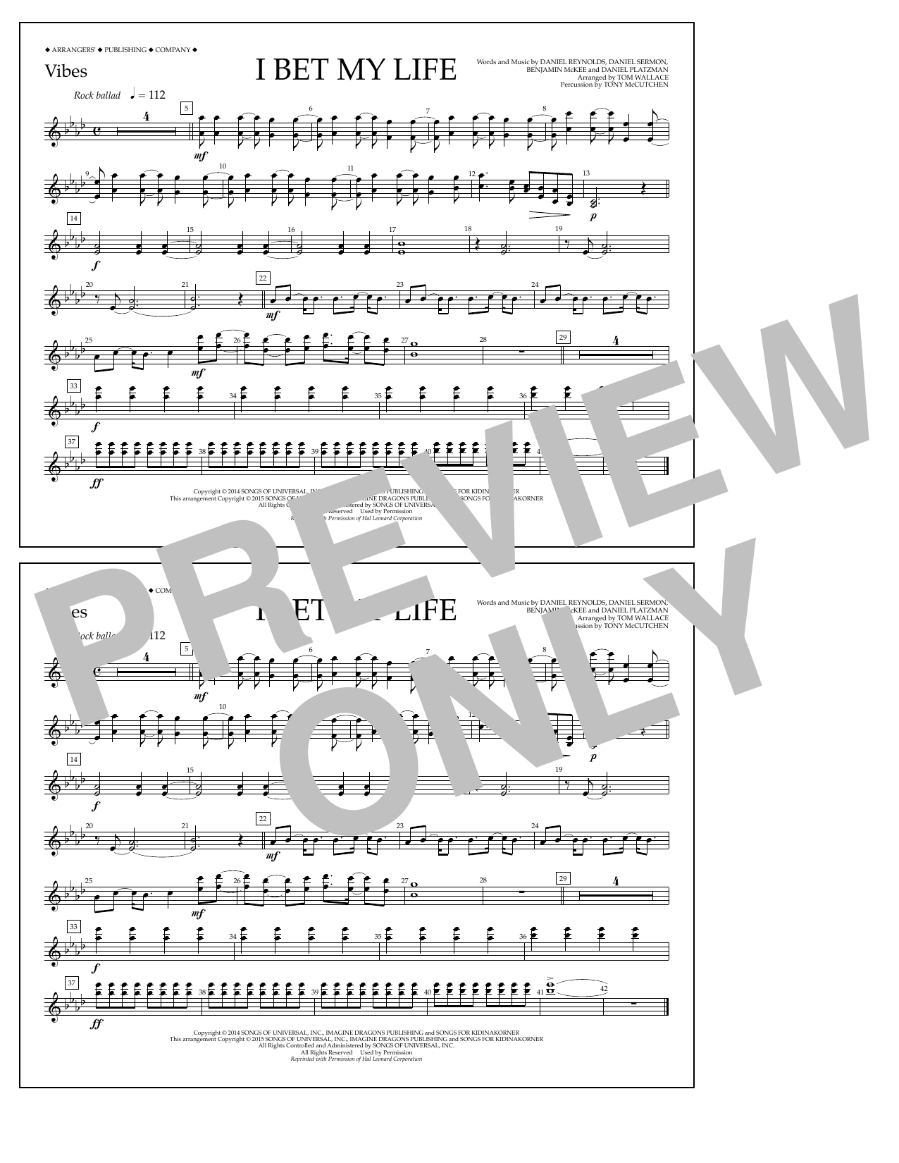 Download Tom Wallace I Bet My Life - Vibes Sheet Music and learn how to play Marching Band PDF digital score in minutes