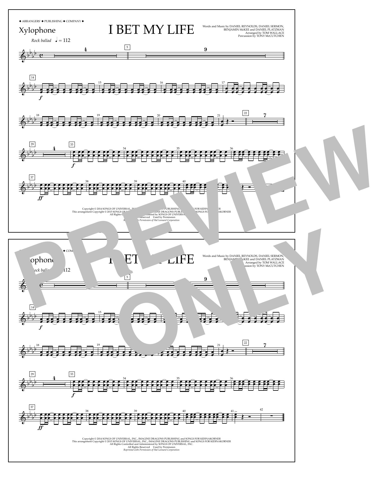 Download Tom Wallace I Bet My Life - Xylophone Sheet Music and learn how to play Marching Band PDF digital score in minutes