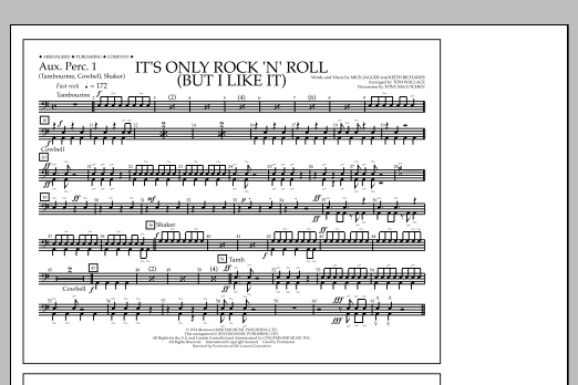 Download Tom Wallace It's Only Rock 'n' Roll (But I Like It) - Aux. Perc. 1 Sheet Music and learn how to play Marching Band PDF digital score in minutes