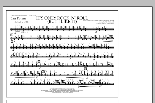 Download Tom Wallace It's Only Rock 'n' Roll (But I Like It) - Bass Drums Sheet Music and learn how to play Marching Band PDF digital score in minutes