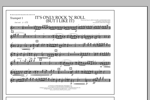 Download Tom Wallace It's Only Rock 'n' Roll (But I Like It) - Trumpet 1 Sheet Music and learn how to play Marching Band PDF digital score in minutes