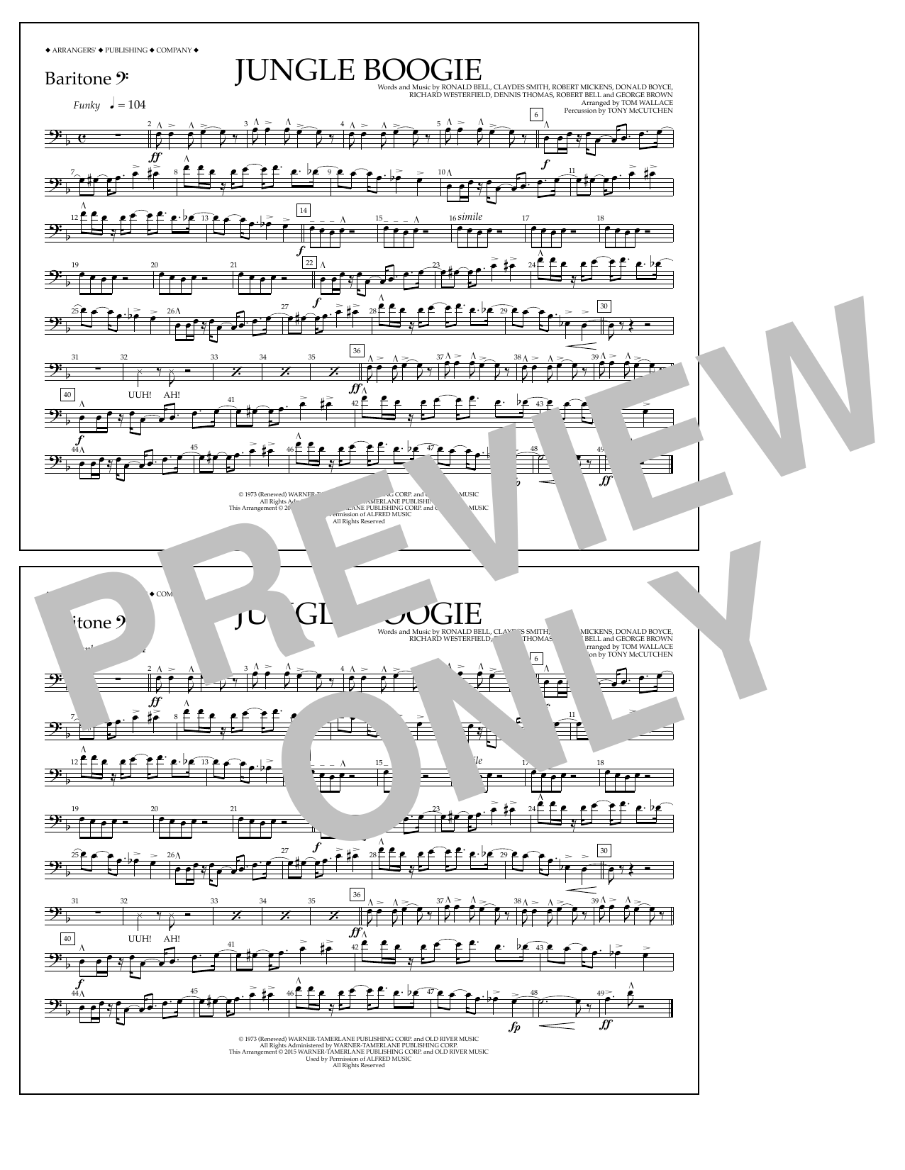 Download Tom Wallace Jungle Boogie - Baritone B.C. Sheet Music and learn how to play Marching Band PDF digital score in minutes