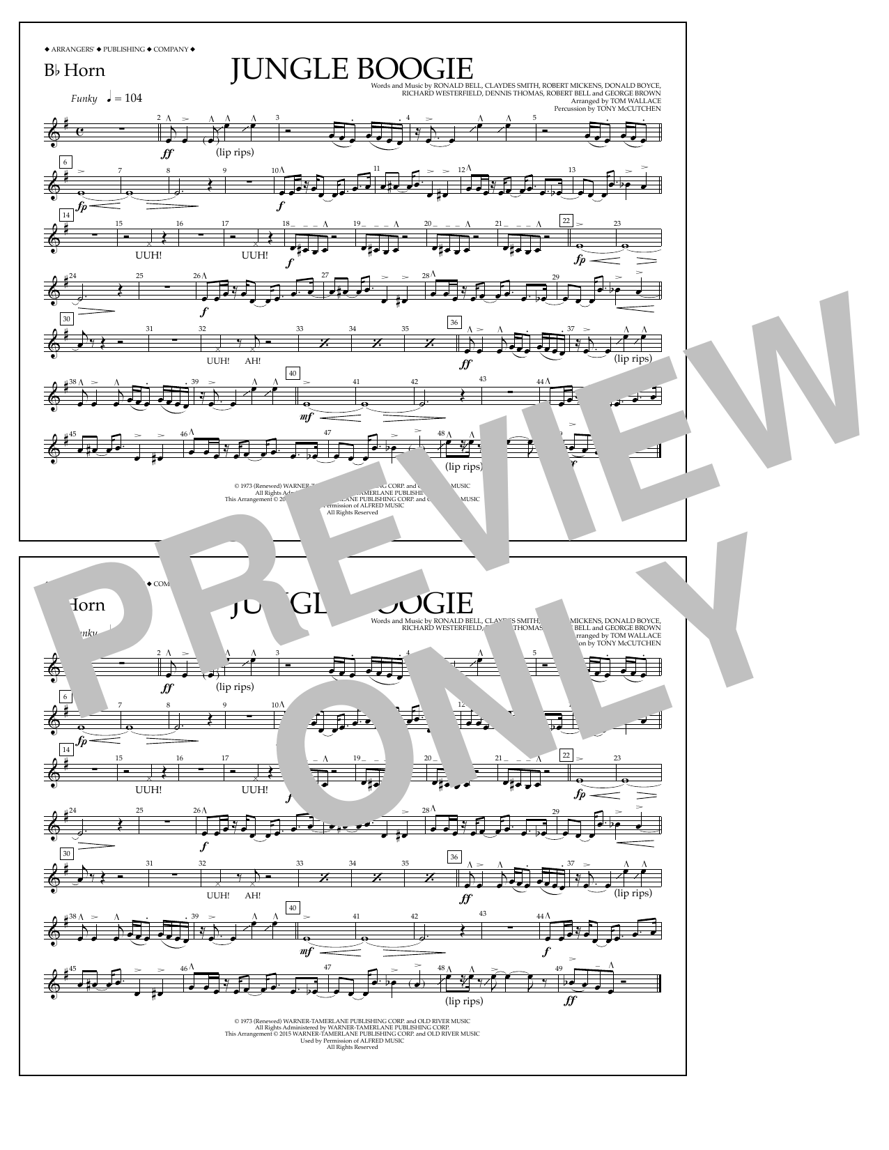 Download Tom Wallace Jungle Boogie - Bb Horn Sheet Music and learn how to play Marching Band PDF digital score in minutes