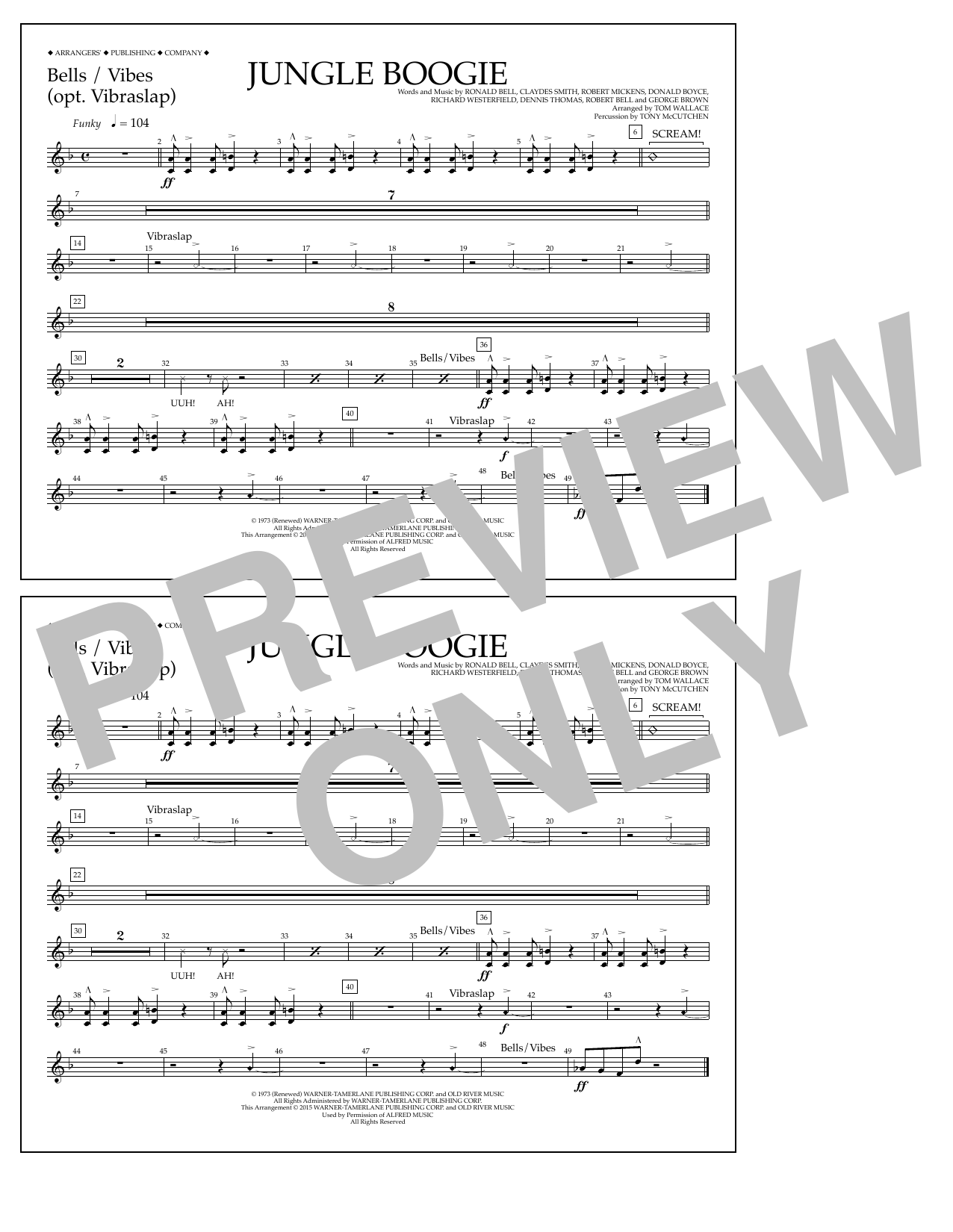 Download Tom Wallace Jungle Boogie - Bells/Vibes Sheet Music and learn how to play Marching Band PDF digital score in minutes