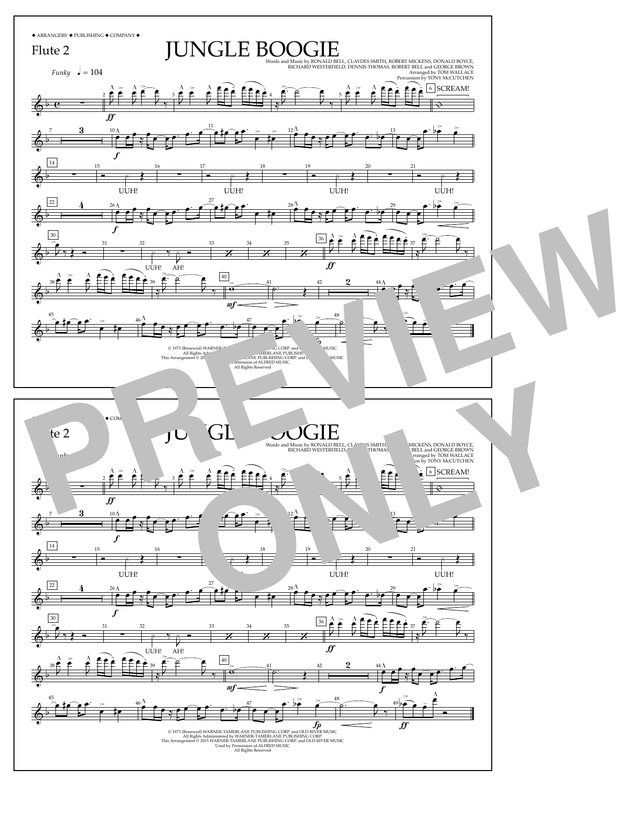 Download Tom Wallace Jungle Boogie - Flute 2 Sheet Music and learn how to play Marching Band PDF digital score in minutes