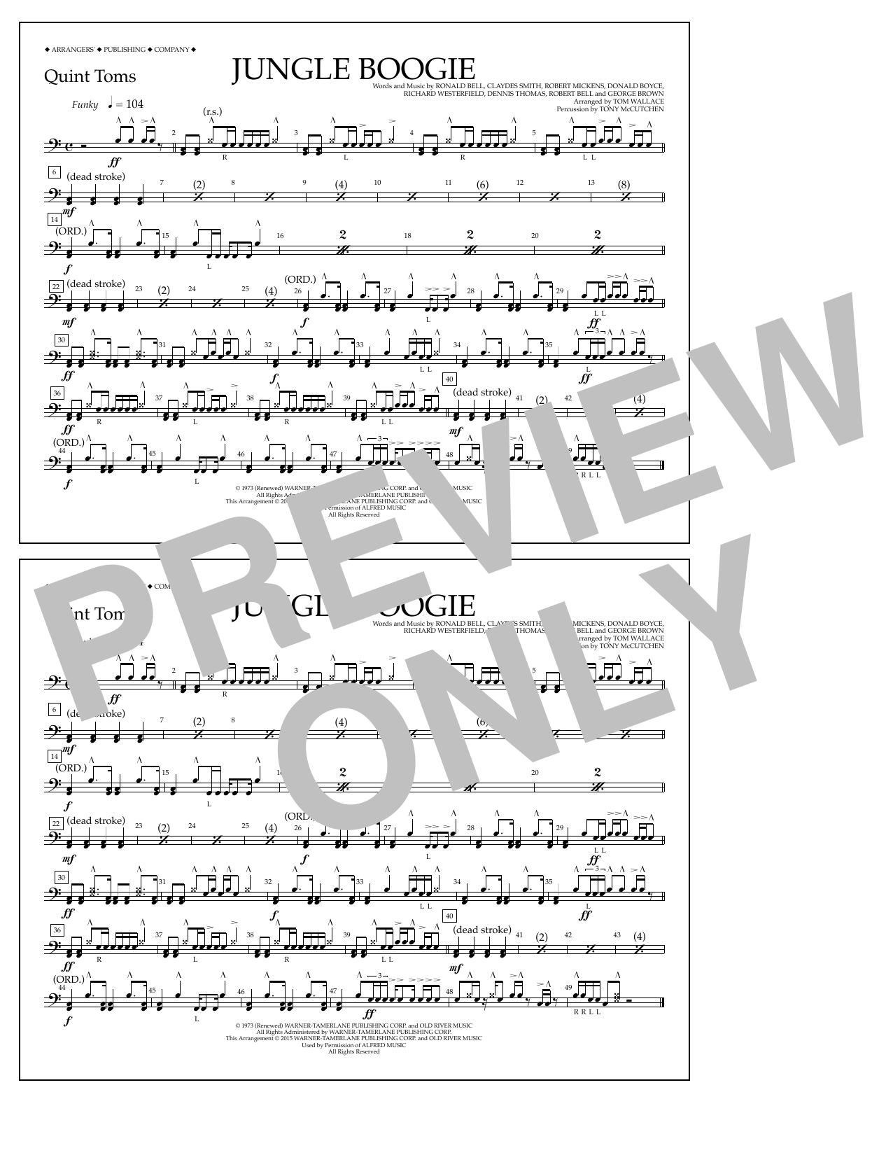 Download Tom Wallace Jungle Boogie - Quint-Toms Sheet Music and learn how to play Marching Band PDF digital score in minutes