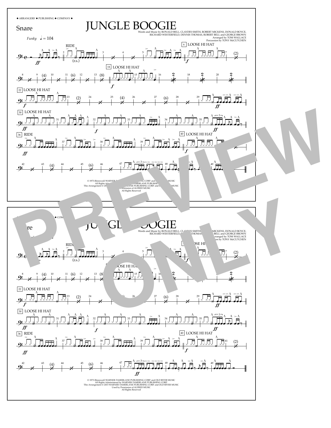 Download Tom Wallace Jungle Boogie - Snare Sheet Music and learn how to play Marching Band PDF digital score in minutes