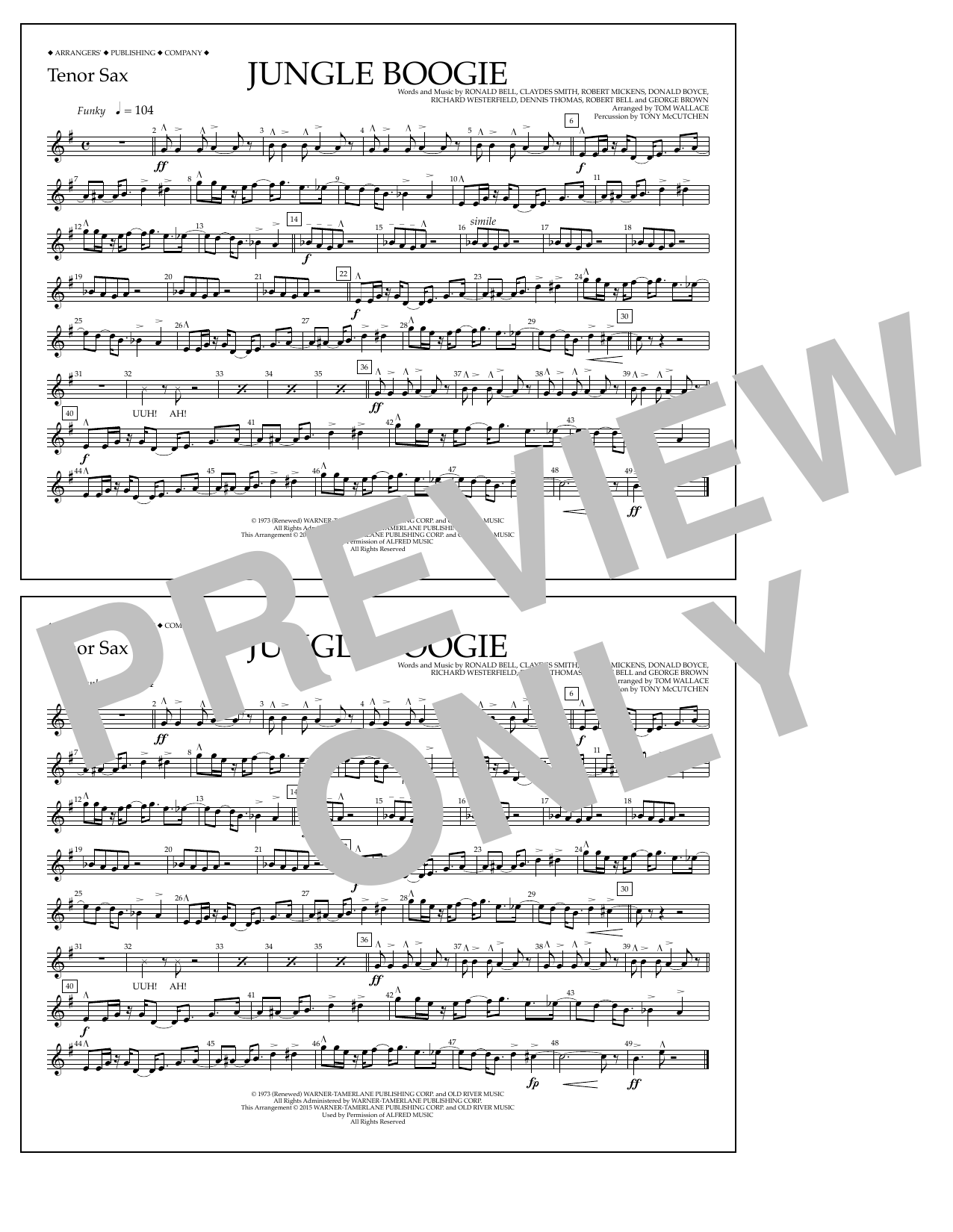 Download Tom Wallace Jungle Boogie - Tenor Sax Sheet Music and learn how to play Marching Band PDF digital score in minutes