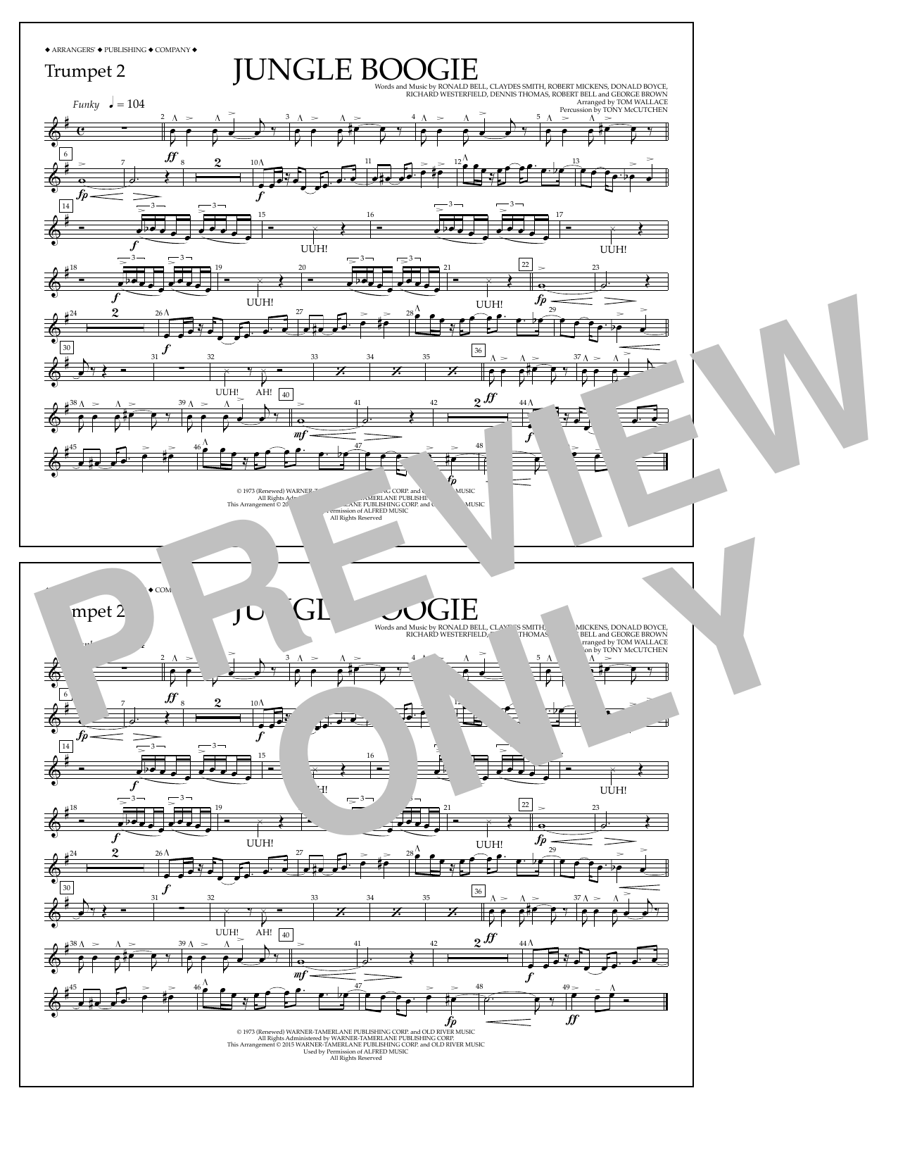 Download Tom Wallace Jungle Boogie - Trumpet 2 Sheet Music and learn how to play Marching Band PDF digital score in minutes