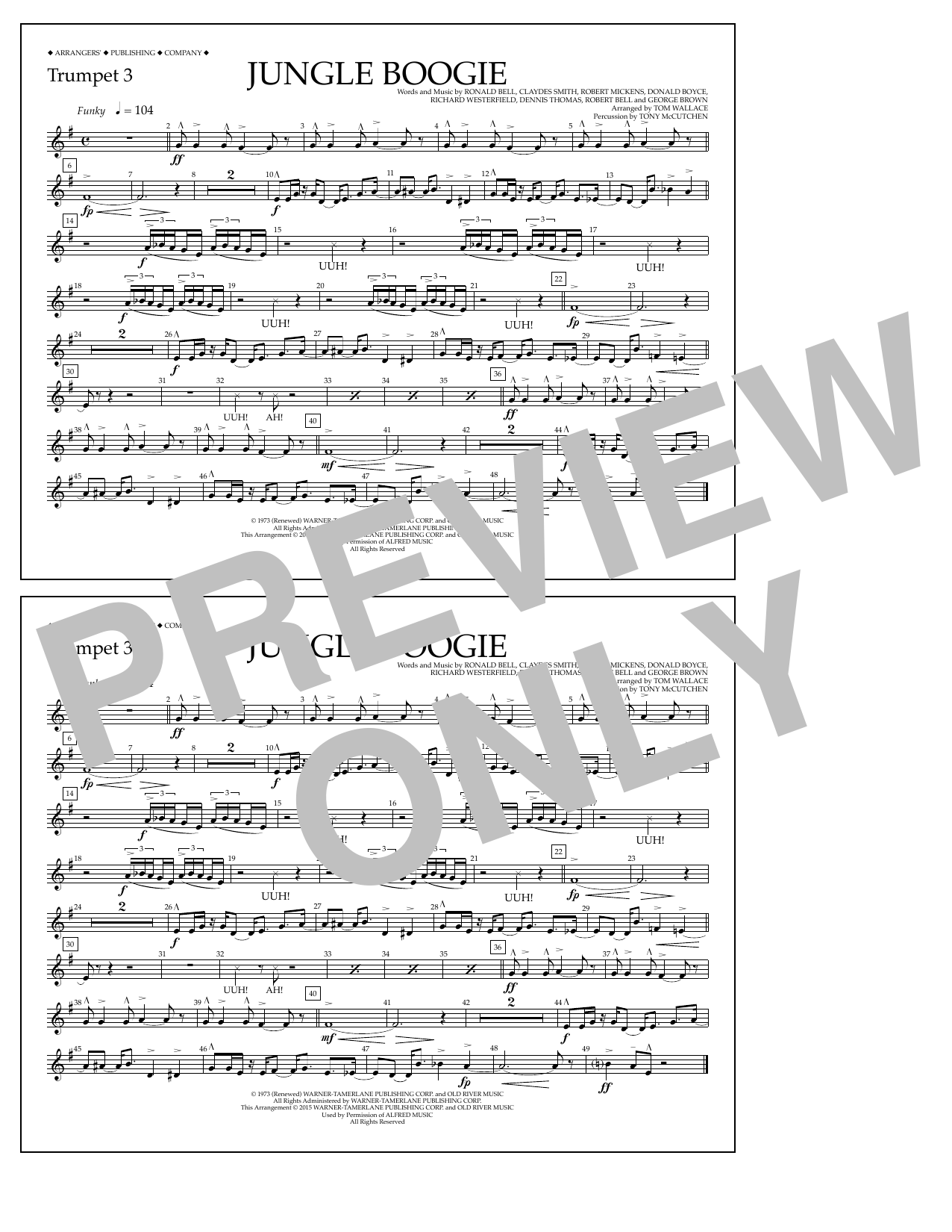 Download Tom Wallace Jungle Boogie - Trumpet 3 Sheet Music and learn how to play Marching Band PDF digital score in minutes