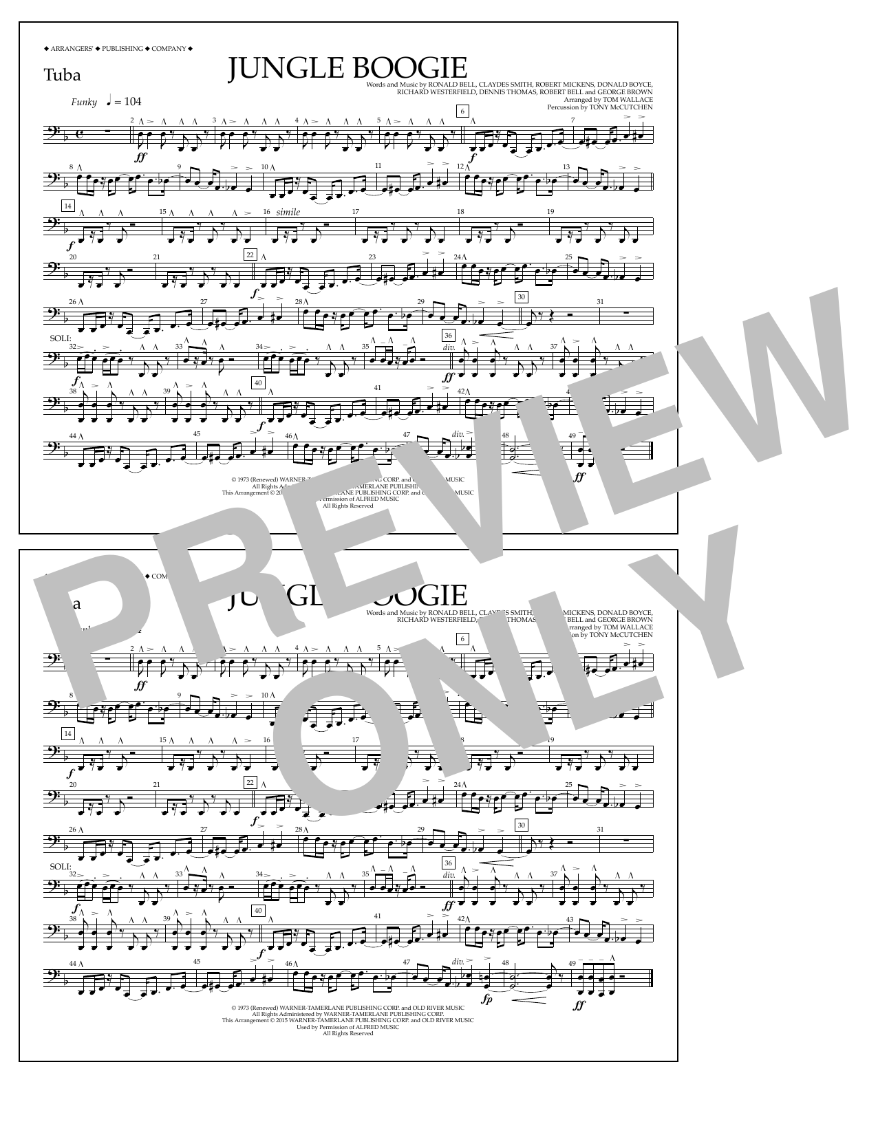 Download Tom Wallace Jungle Boogie - Tuba Sheet Music and learn how to play Marching Band PDF digital score in minutes