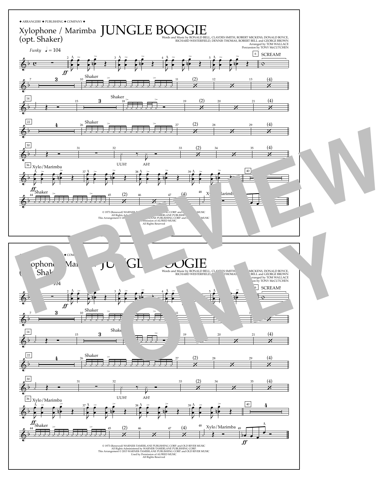 Download Tom Wallace Jungle Boogie - Xylophone/Marimba Sheet Music and learn how to play Marching Band PDF digital score in minutes