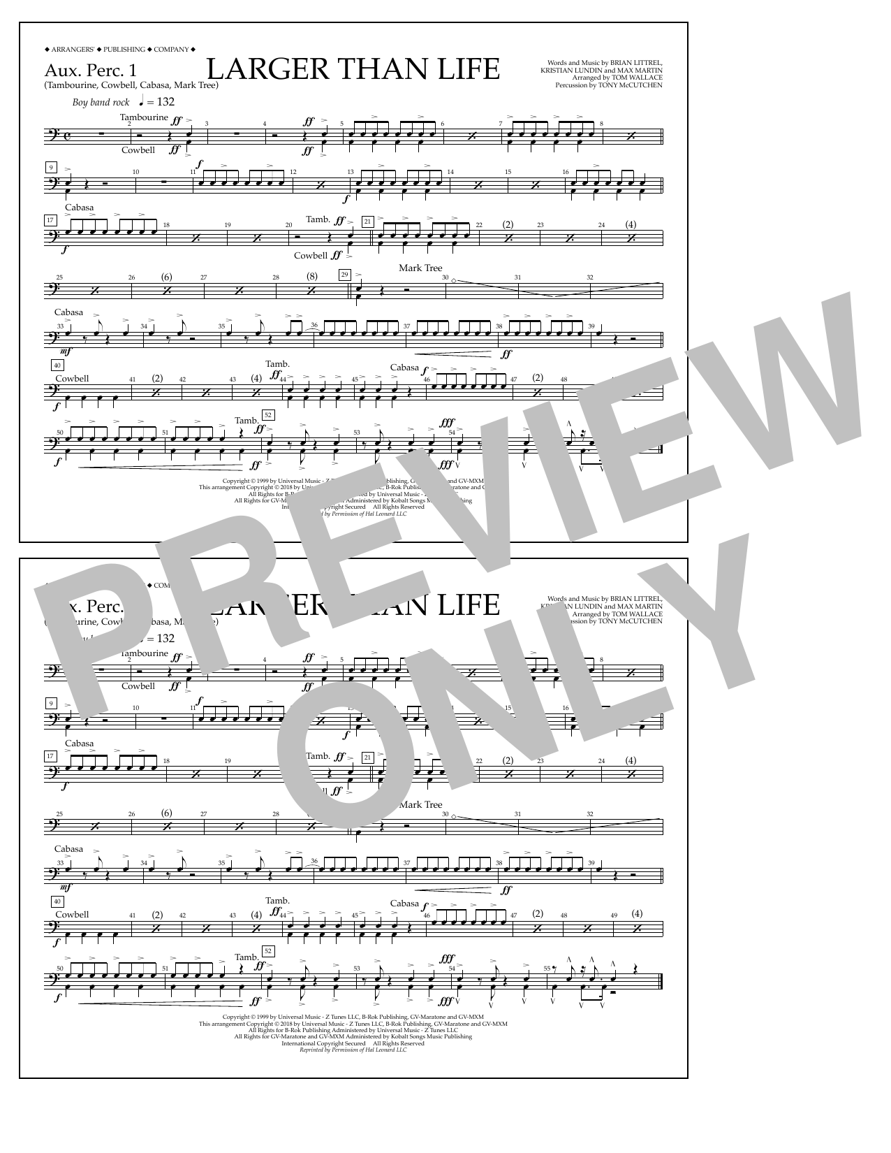 Download Tom Wallace Larger Than Life - Aux. Perc. 1 Sheet Music and learn how to play Marching Band PDF digital score in minutes