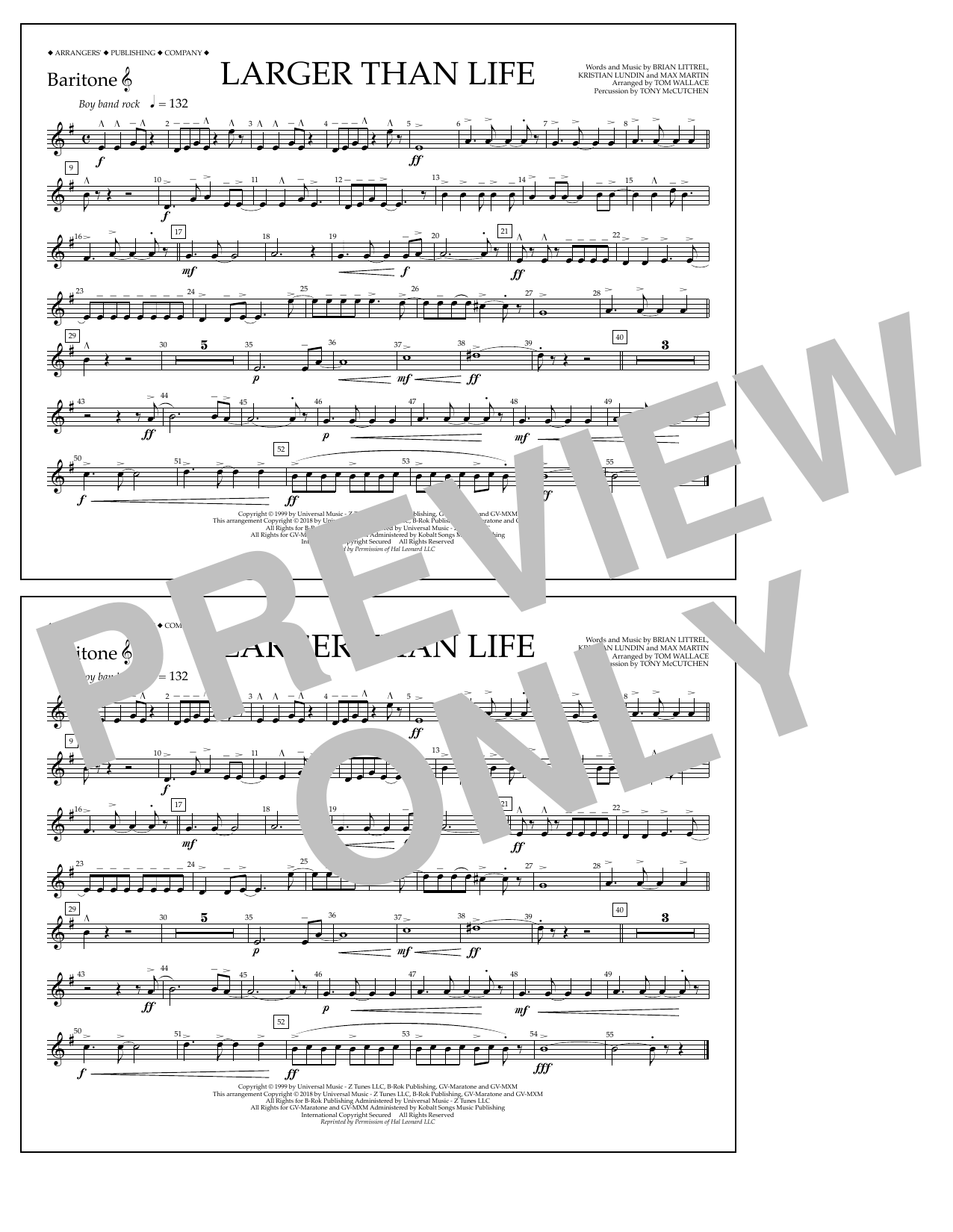 Download Tom Wallace Larger Than Life - Baritone T.C. Sheet Music and learn how to play Marching Band PDF digital score in minutes