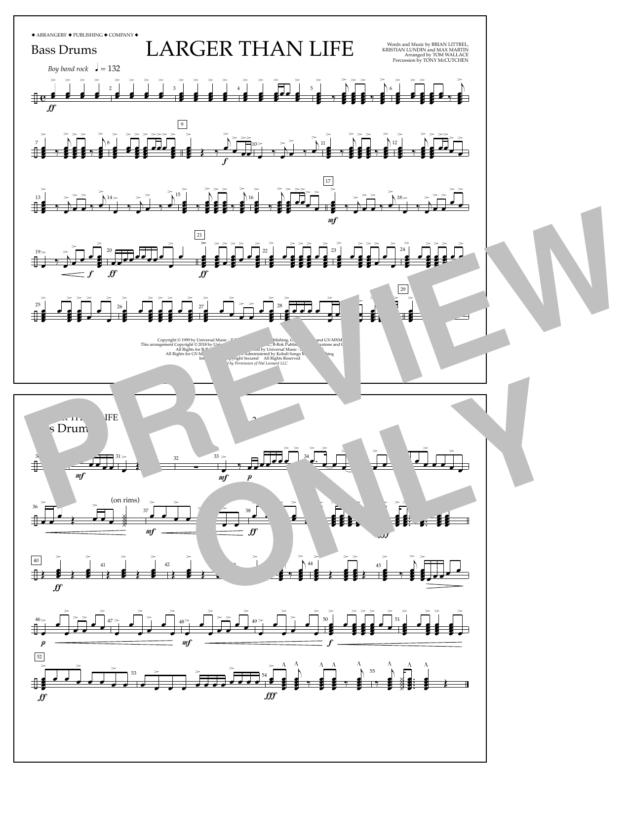 Download Tom Wallace Larger Than Life - Bass Drums Sheet Music and learn how to play Marching Band PDF digital score in minutes
