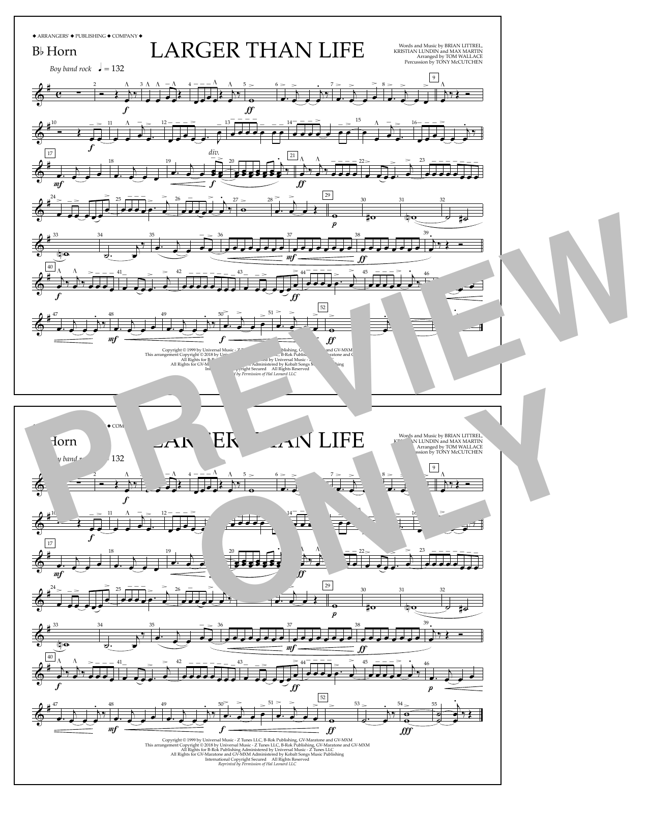 Download Tom Wallace Larger Than Life - Bb Horn Sheet Music and learn how to play Marching Band PDF digital score in minutes