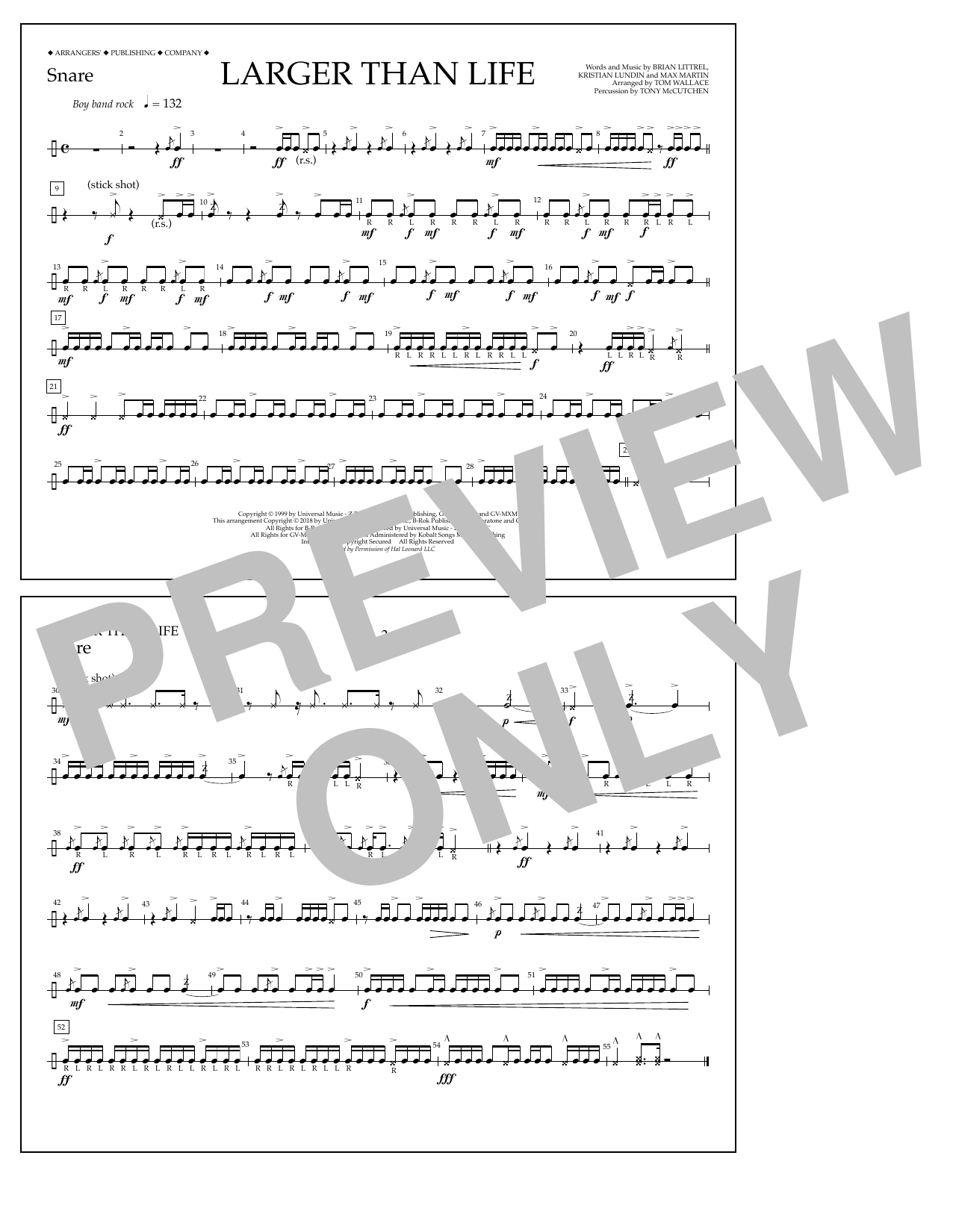 Download Tom Wallace Larger Than Life - Snare Sheet Music and learn how to play Marching Band PDF digital score in minutes