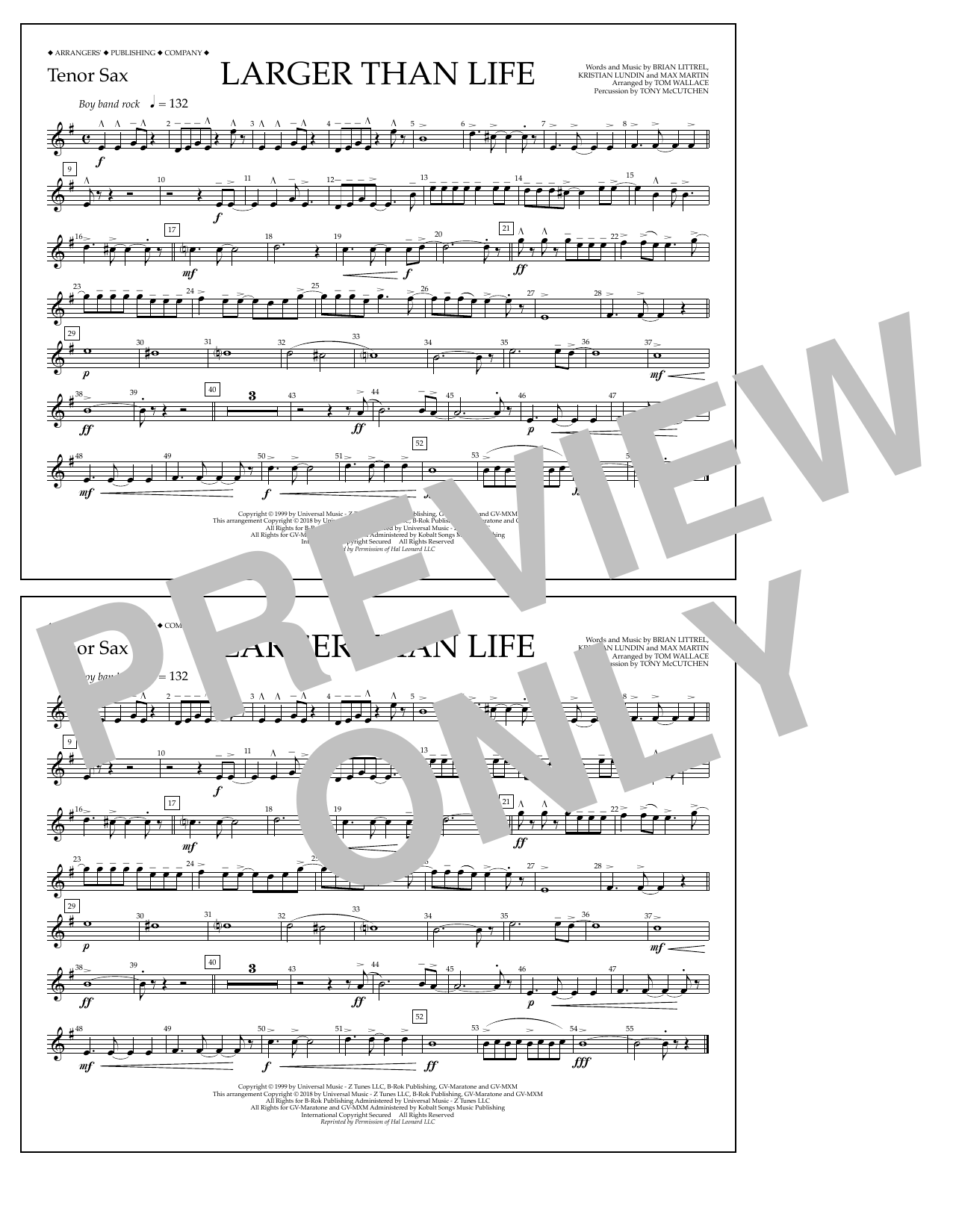 Download Tom Wallace Larger Than Life - Tenor Sax Sheet Music and learn how to play Marching Band PDF digital score in minutes