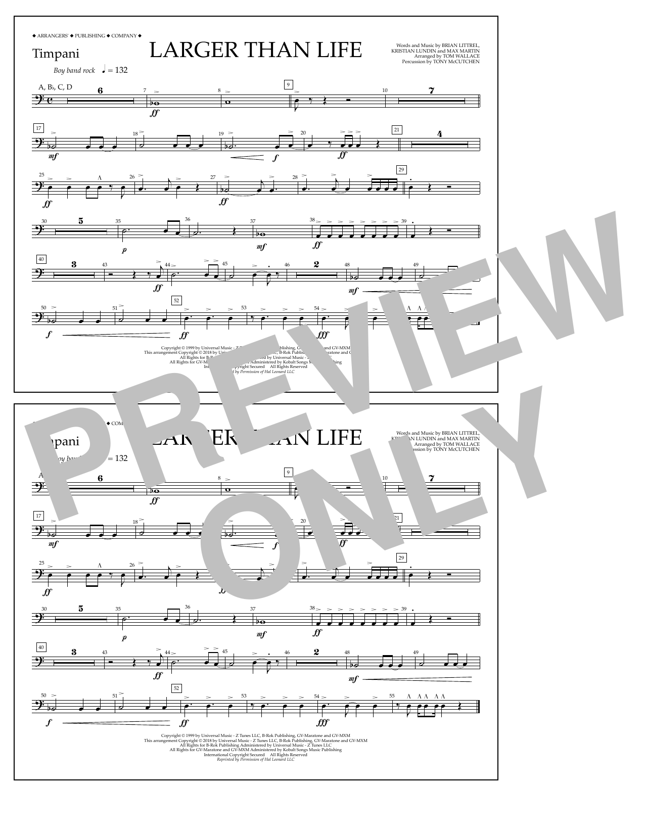 Download Tom Wallace Larger Than Life - Timpani Sheet Music and learn how to play Marching Band PDF digital score in minutes