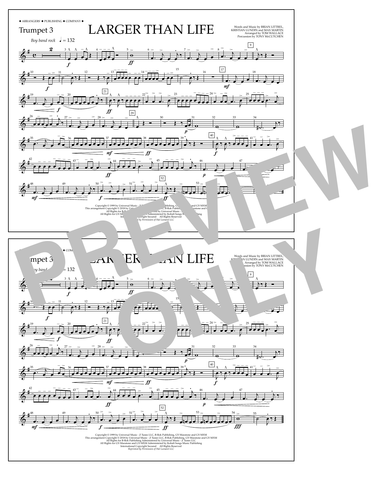 Download Tom Wallace Larger Than Life - Trumpet 3 Sheet Music and learn how to play Marching Band PDF digital score in minutes
