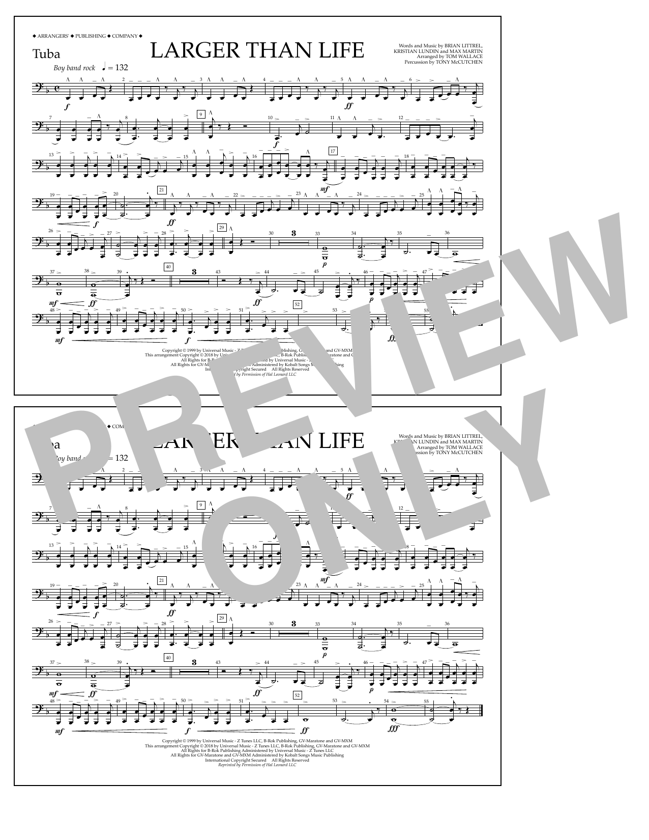 Download Tom Wallace Larger Than Life - Tuba Sheet Music and learn how to play Marching Band PDF digital score in minutes