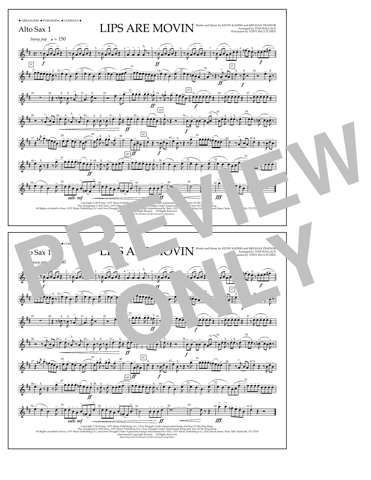 Download Tom Wallace Lips Are Movin - Alto Sax 1 Sheet Music and learn how to play Marching Band PDF digital score in minutes