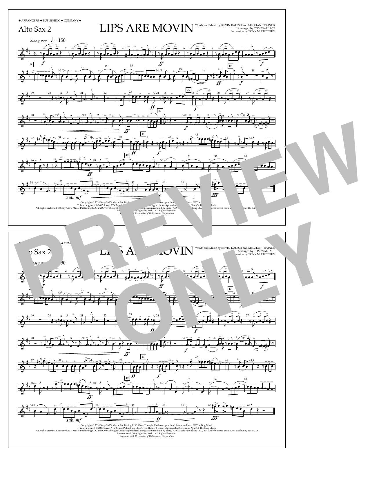 Download Tom Wallace Lips Are Movin - Alto Sax 2 Sheet Music and learn how to play Marching Band PDF digital score in minutes