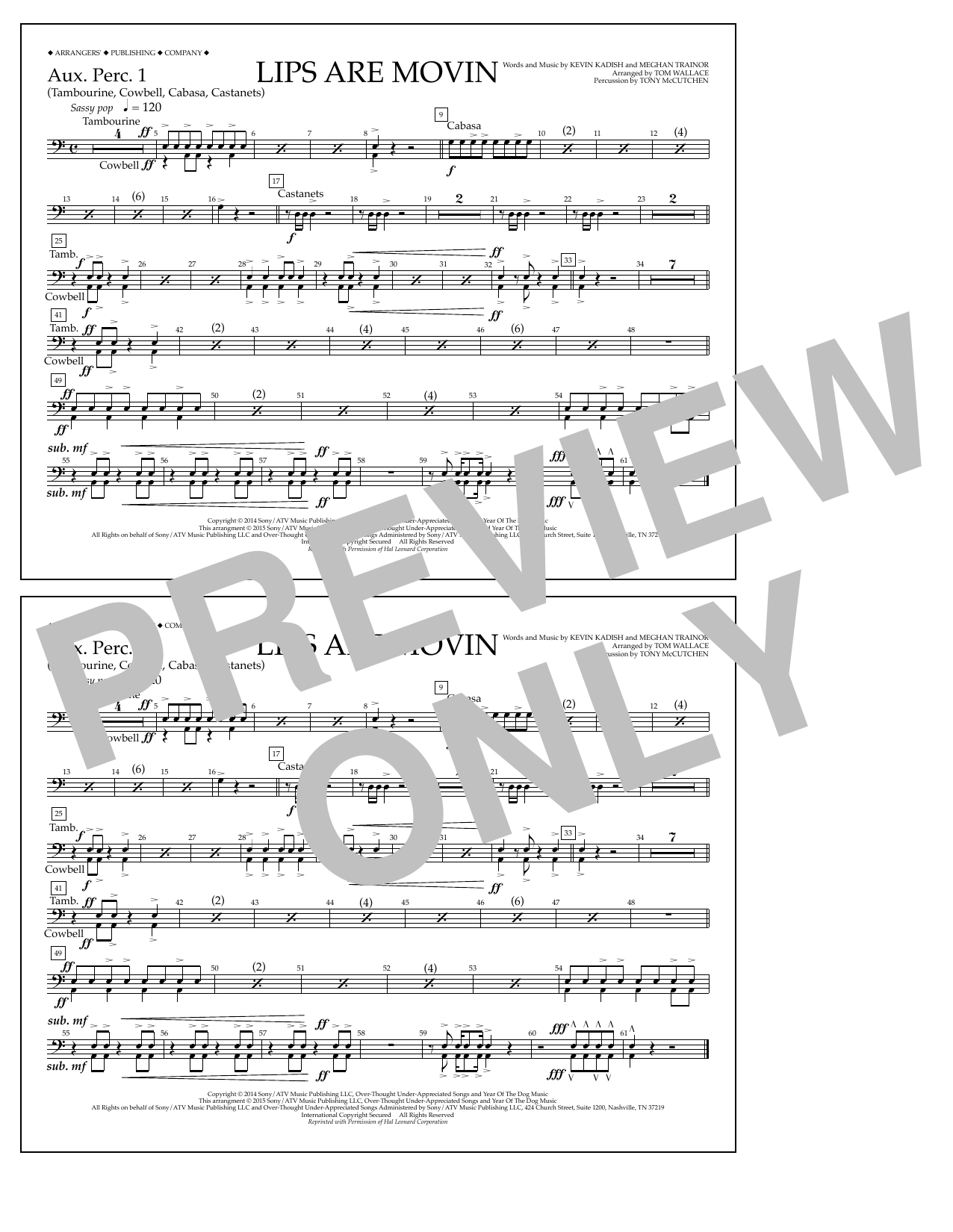 Download Tom Wallace Lips Are Movin - Aux. Perc. 1 Sheet Music and learn how to play Marching Band PDF digital score in minutes