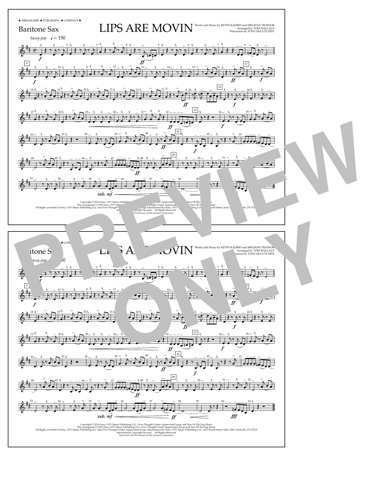 Download Tom Wallace Lips Are Movin - Baritone Sax Sheet Music and learn how to play Marching Band PDF digital score in minutes