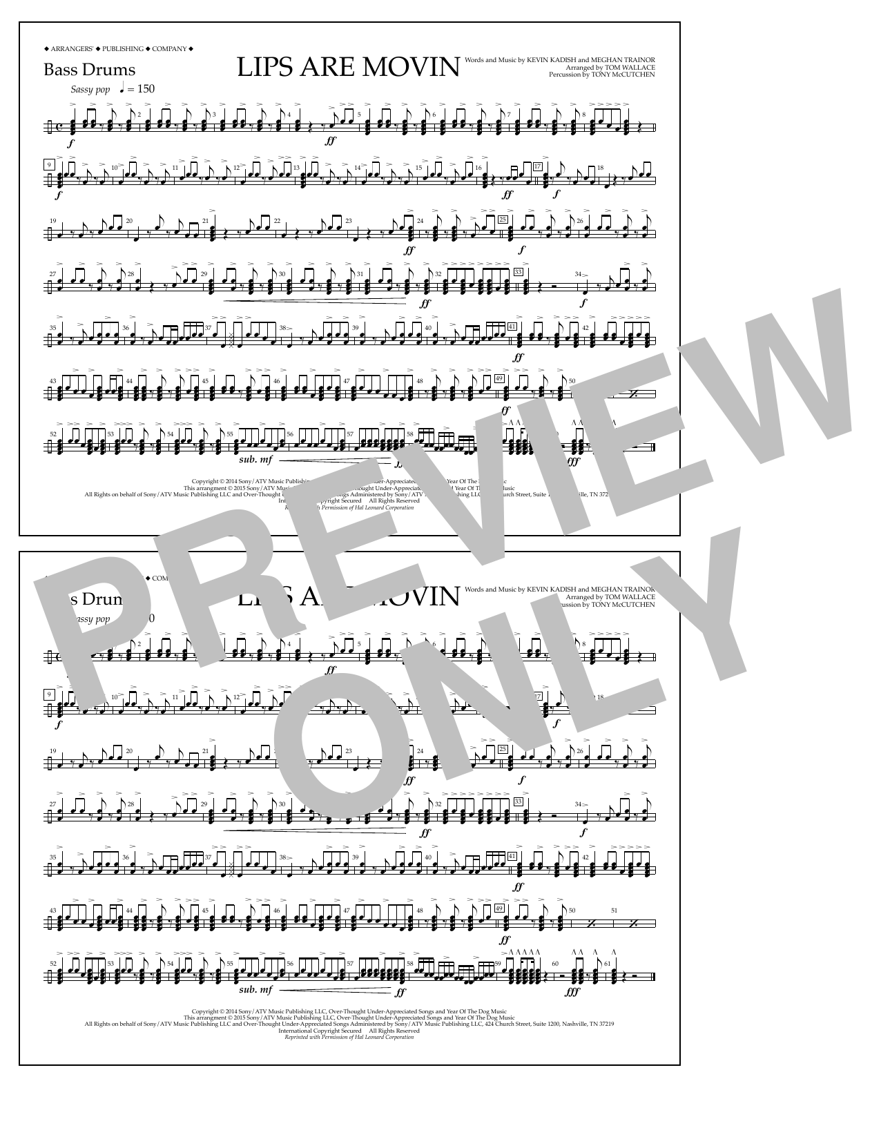 Download Tom Wallace Lips Are Movin - Bass Drums Sheet Music and learn how to play Marching Band PDF digital score in minutes