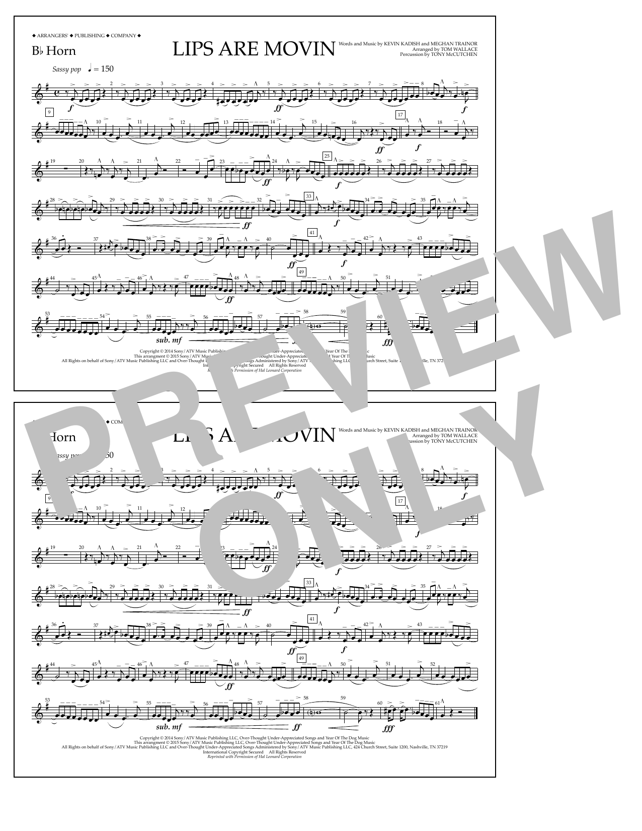 Download Tom Wallace Lips Are Movin - Bb Horn Sheet Music and learn how to play Marching Band PDF digital score in minutes