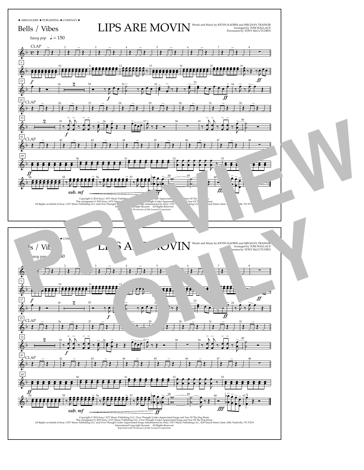 Download Tom Wallace Lips Are Movin - Bells/Vibes Sheet Music and learn how to play Marching Band PDF digital score in minutes