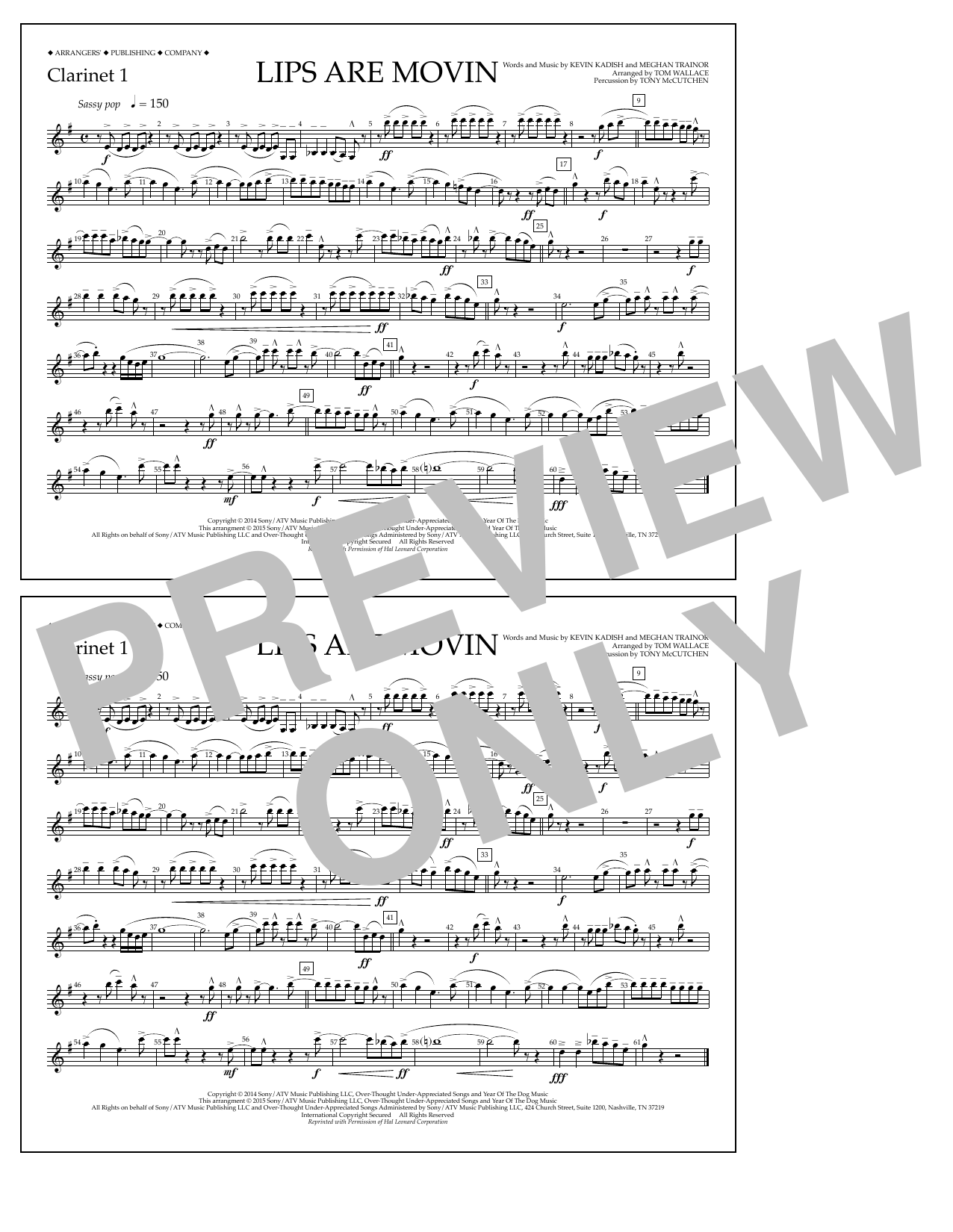 Download Tom Wallace Lips Are Movin - Clarinet 1 Sheet Music and learn how to play Marching Band PDF digital score in minutes