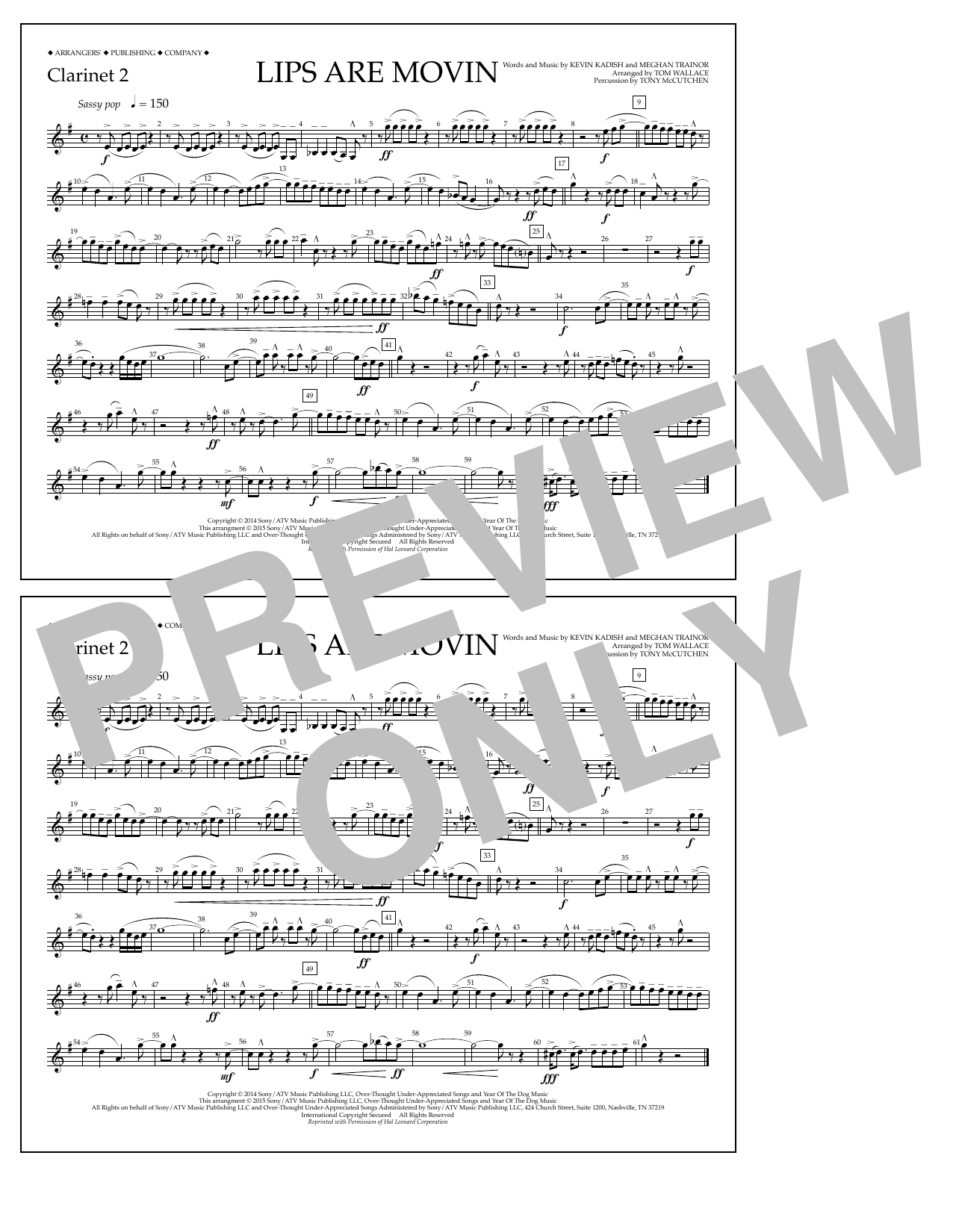 Download Tom Wallace Lips Are Movin - Clarinet 2 Sheet Music and learn how to play Marching Band PDF digital score in minutes