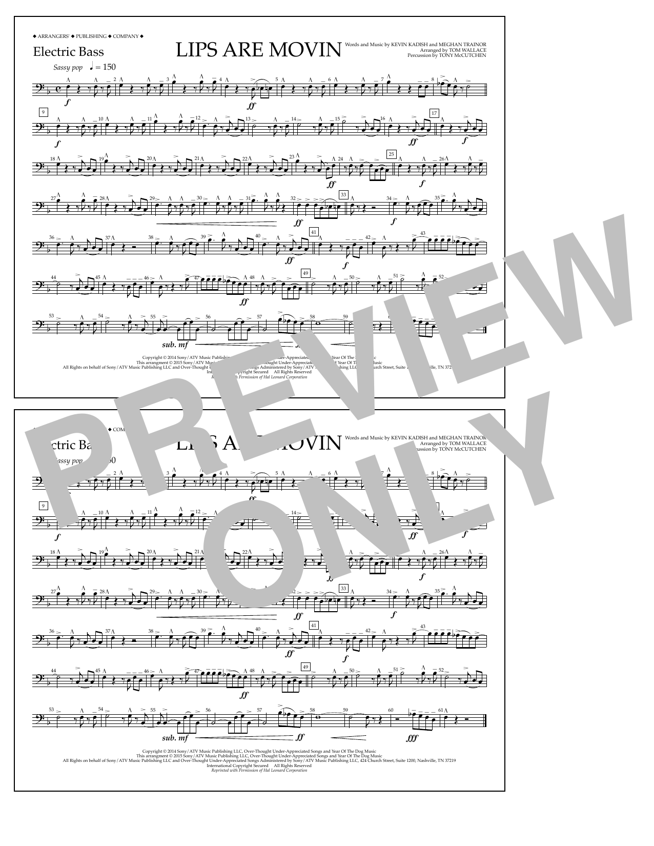 Download Tom Wallace Lips Are Movin - Electric Bass Sheet Music and learn how to play Marching Band PDF digital score in minutes