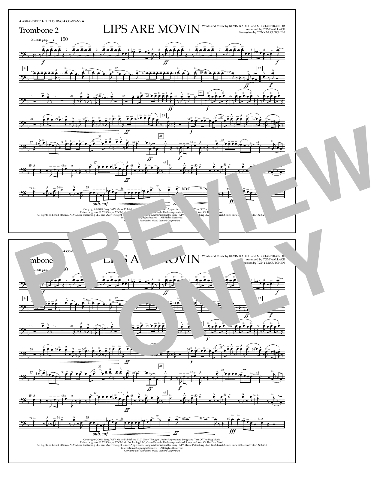 Download Tom Wallace Lips Are Movin - Trombone 2 Sheet Music and learn how to play Marching Band PDF digital score in minutes