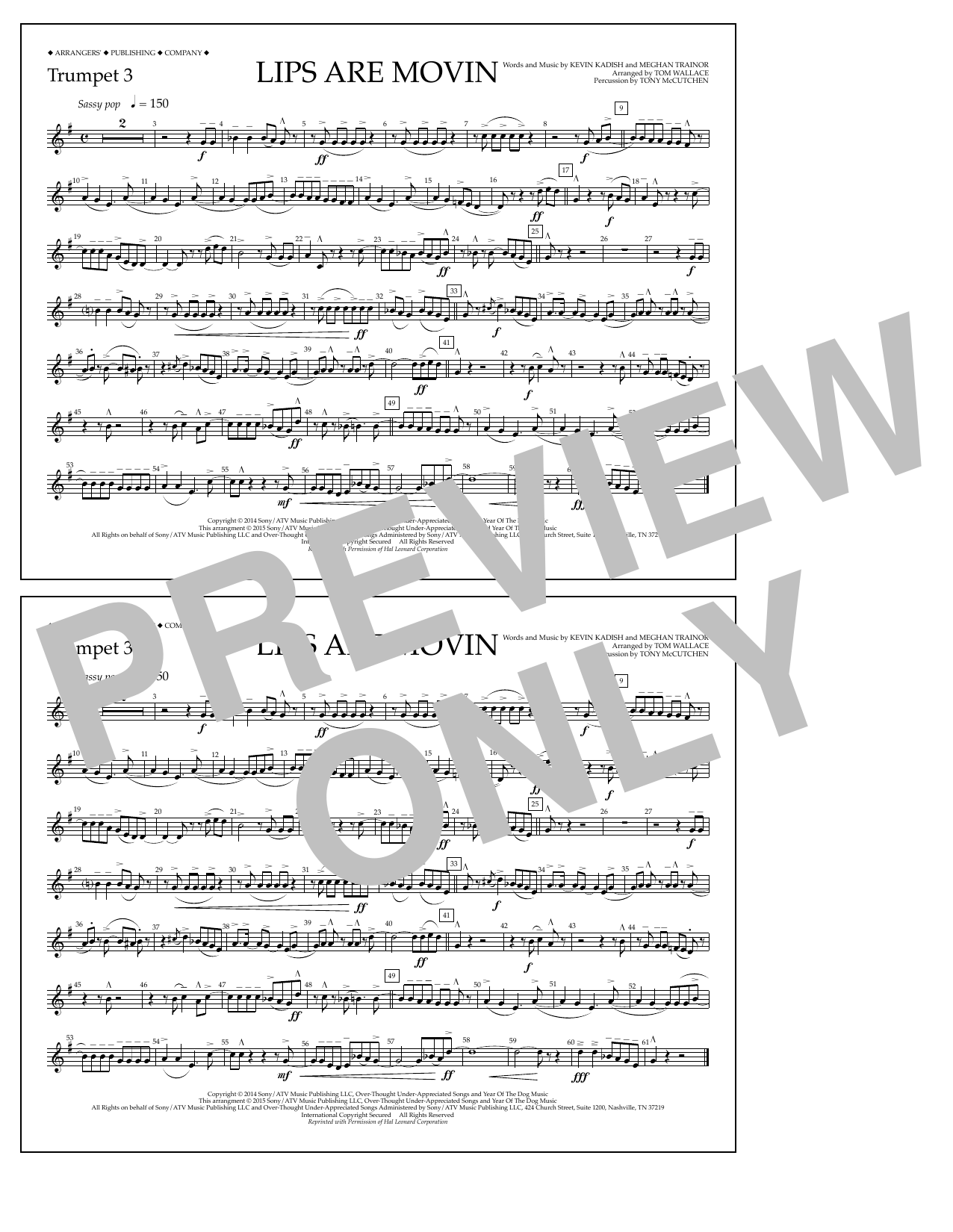 Download Tom Wallace Lips Are Movin - Trumpet 3 Sheet Music and learn how to play Marching Band PDF digital score in minutes