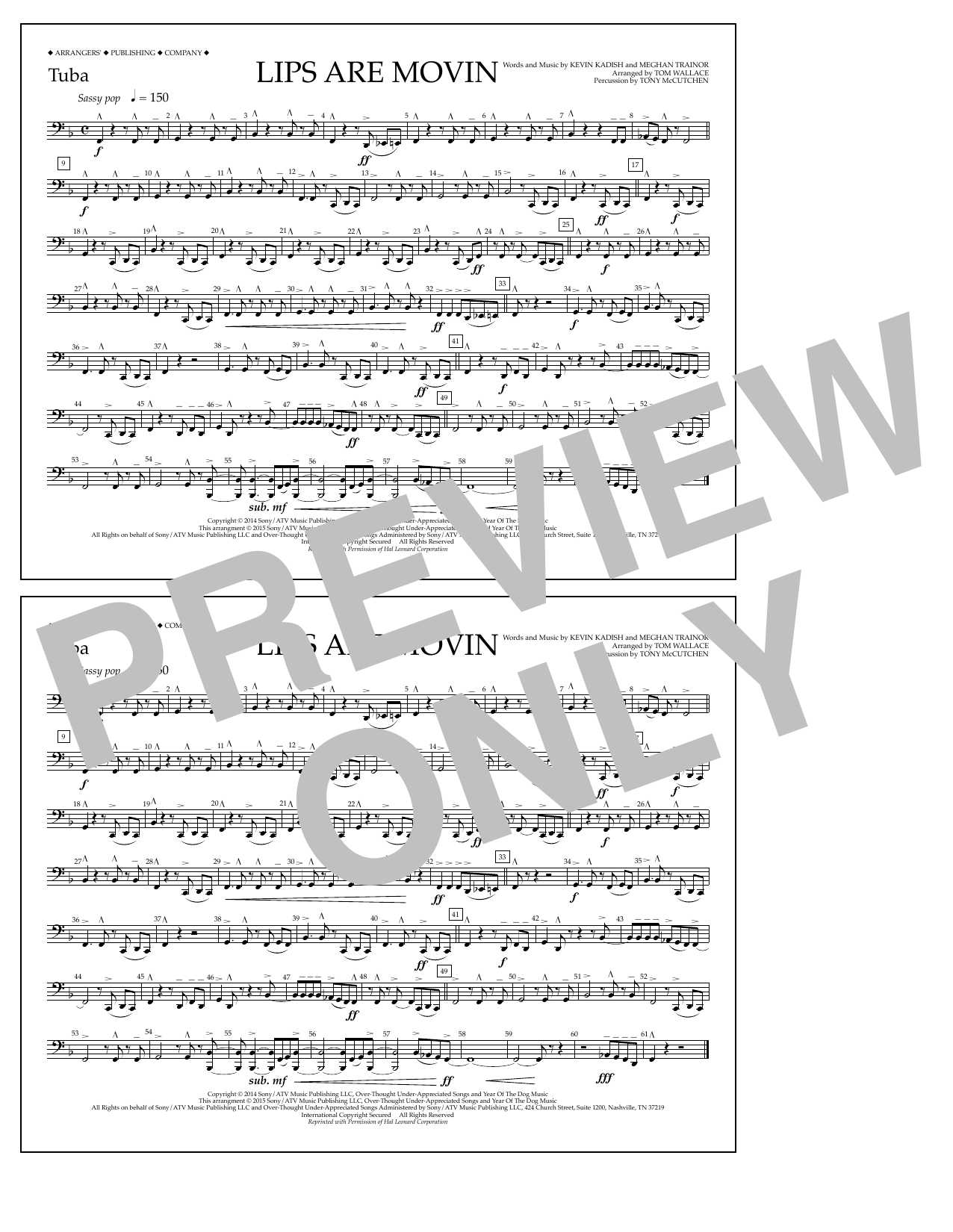 Download Tom Wallace Lips Are Movin - Tuba Sheet Music and learn how to play Marching Band PDF digital score in minutes