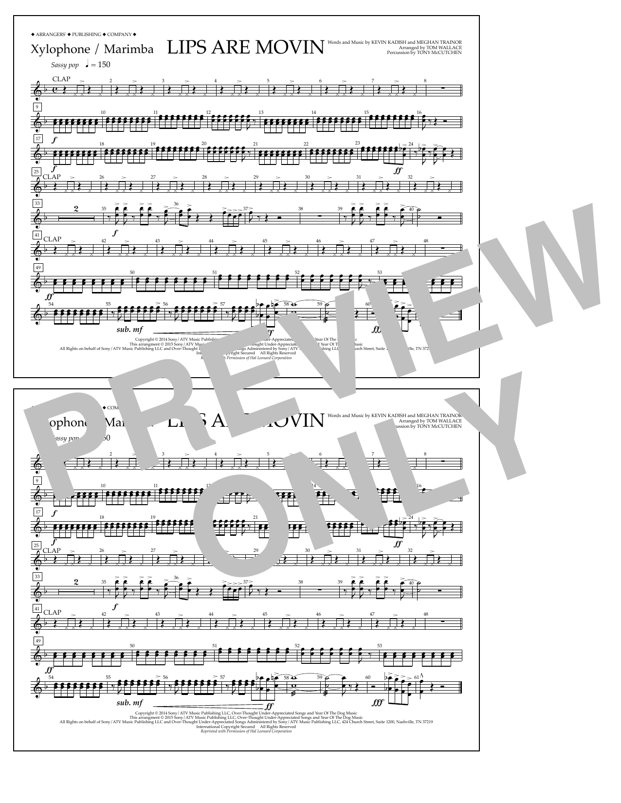 Download Tom Wallace Lips Are Movin - Xylophone/Marimba Sheet Music and learn how to play Marching Band PDF digital score in minutes