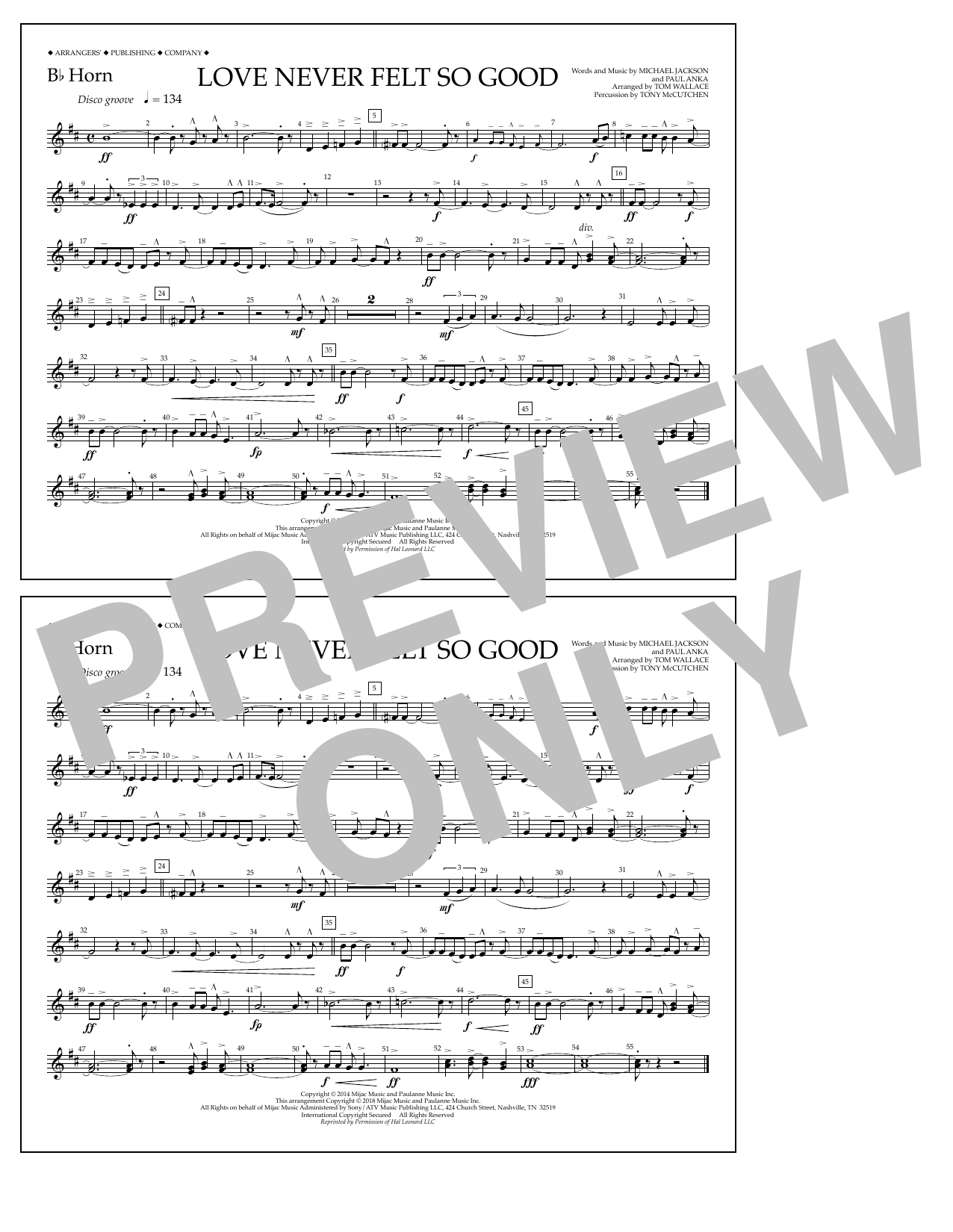 Download Tom Wallace Love Never Felt So Good - Bb Horn Sheet Music and learn how to play Marching Band PDF digital score in minutes